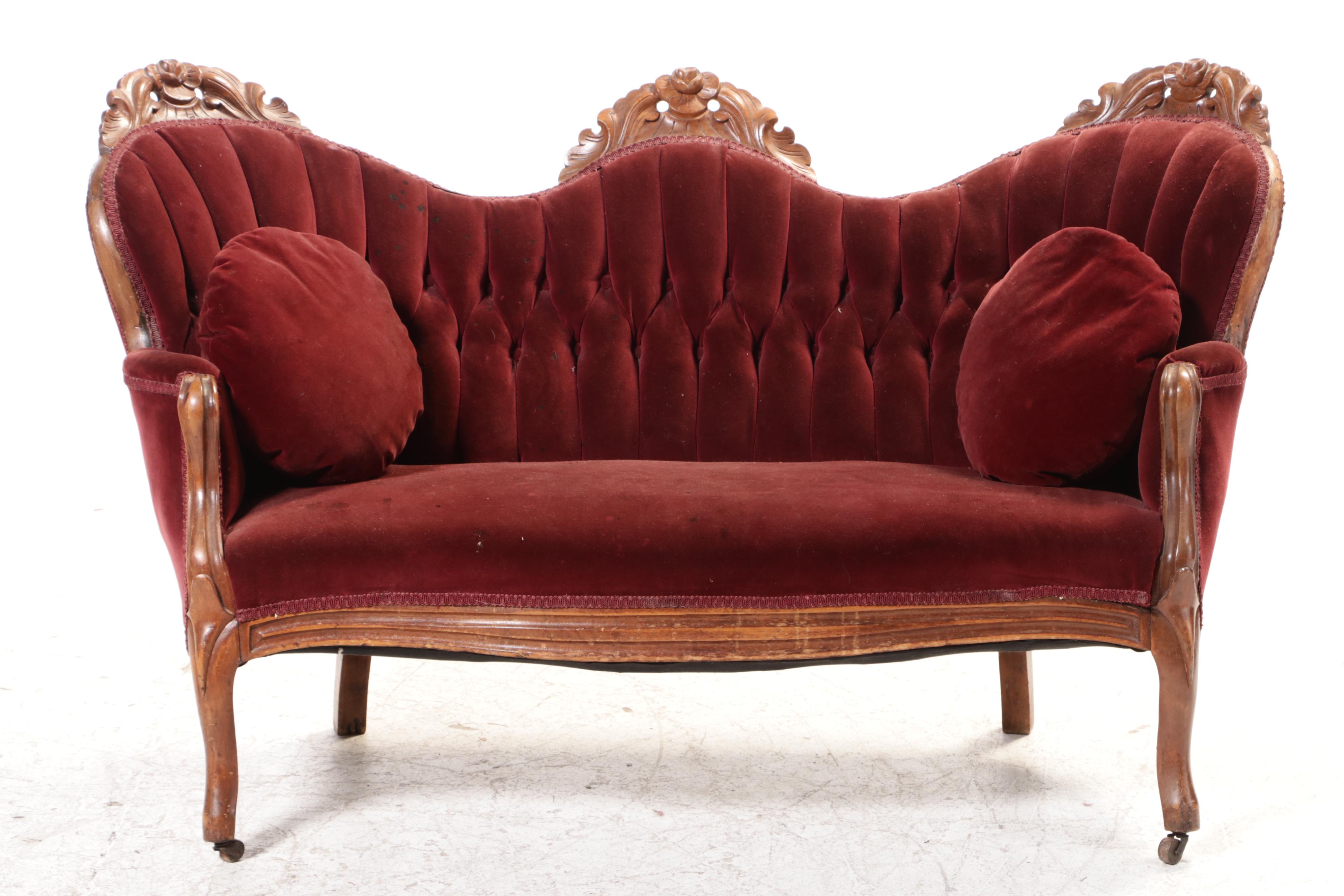 American Rococo Revival Carved Walnut Settee and Parlor Chair, circa 1870