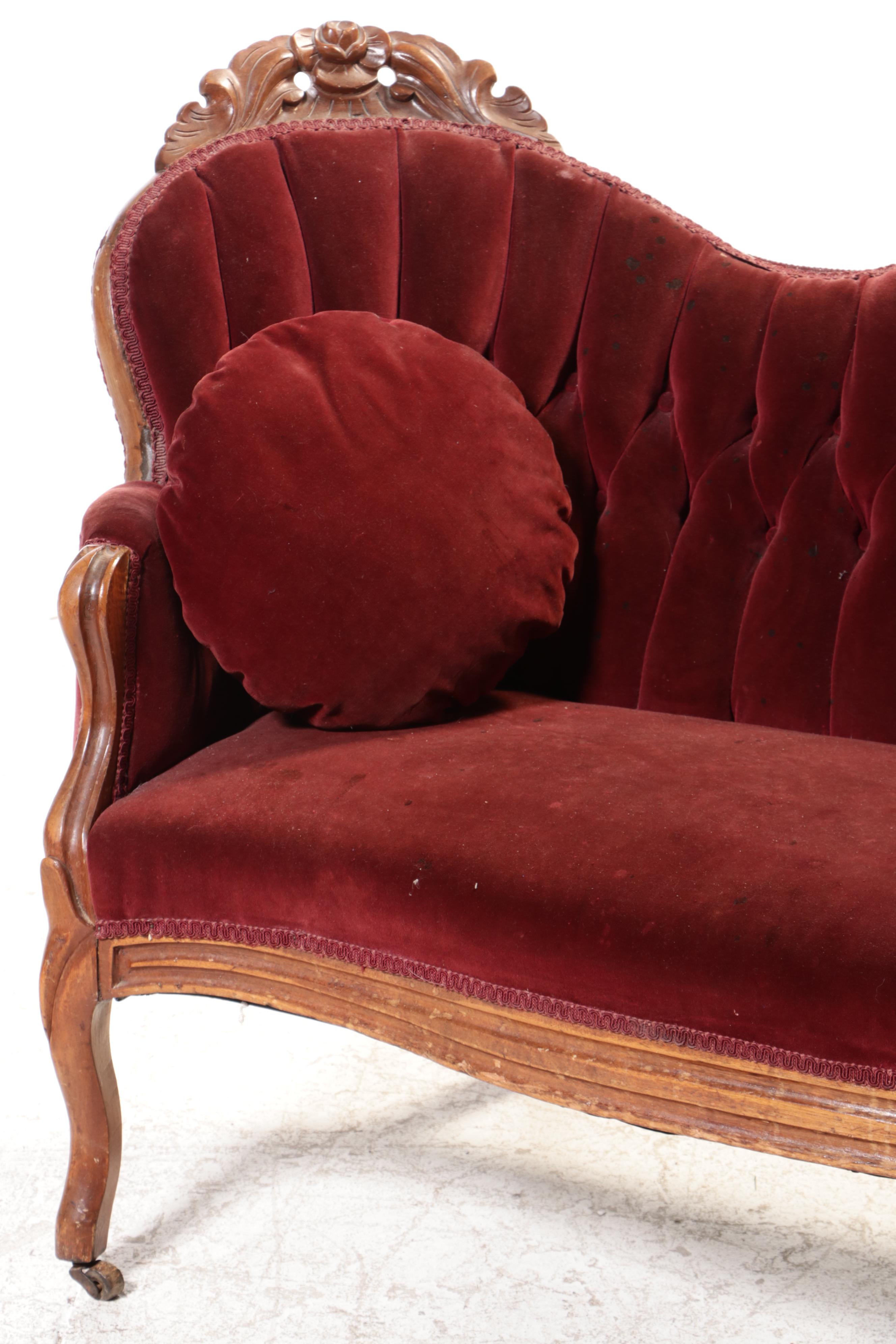 American Rococo Revival Carved Walnut Settee and Parlor Chair, circa 1870