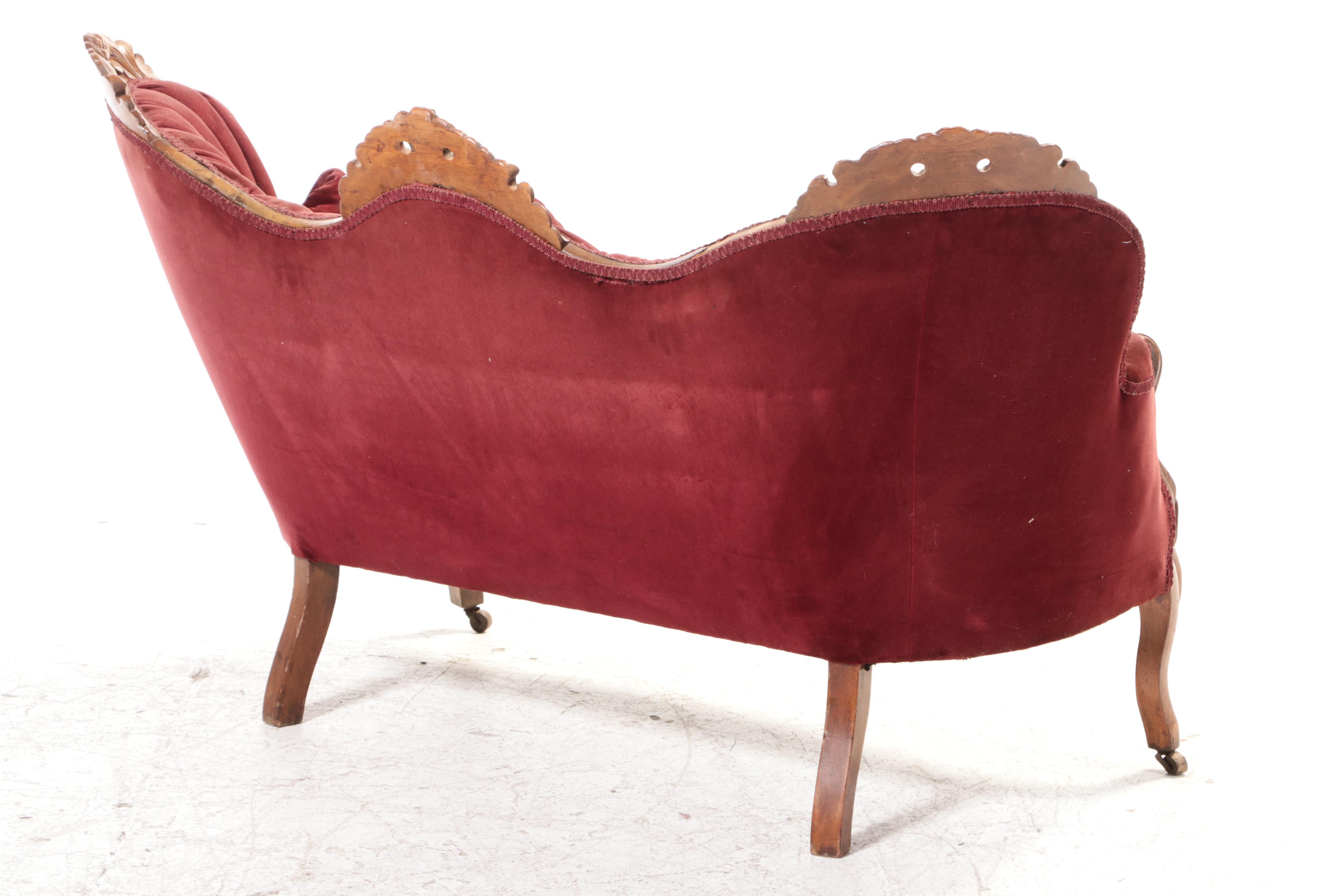 American Rococo Revival Carved Walnut Settee and Parlor Chair, circa 1870