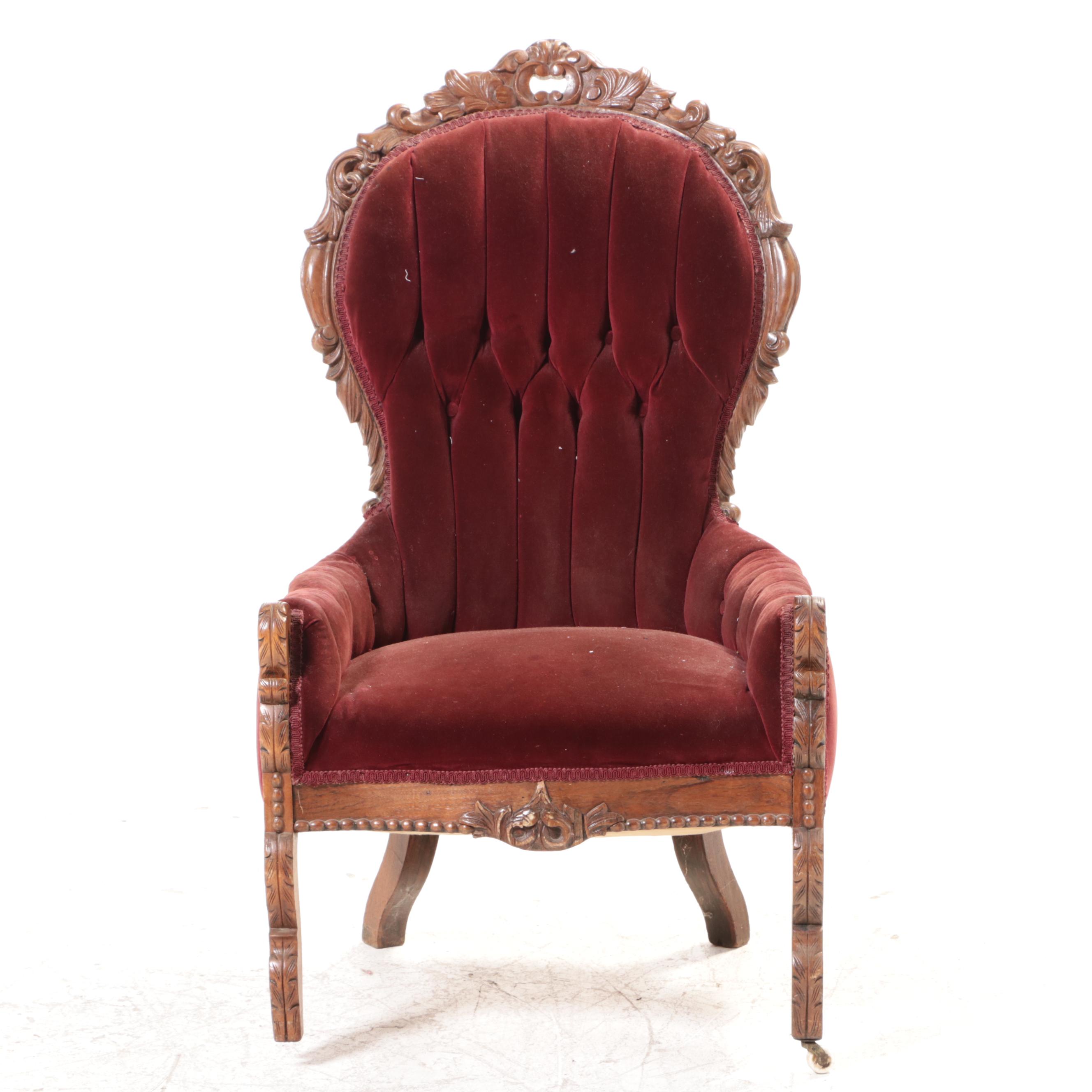 American Rococo Revival Carved Walnut Settee and Parlor Chair, circa 1870