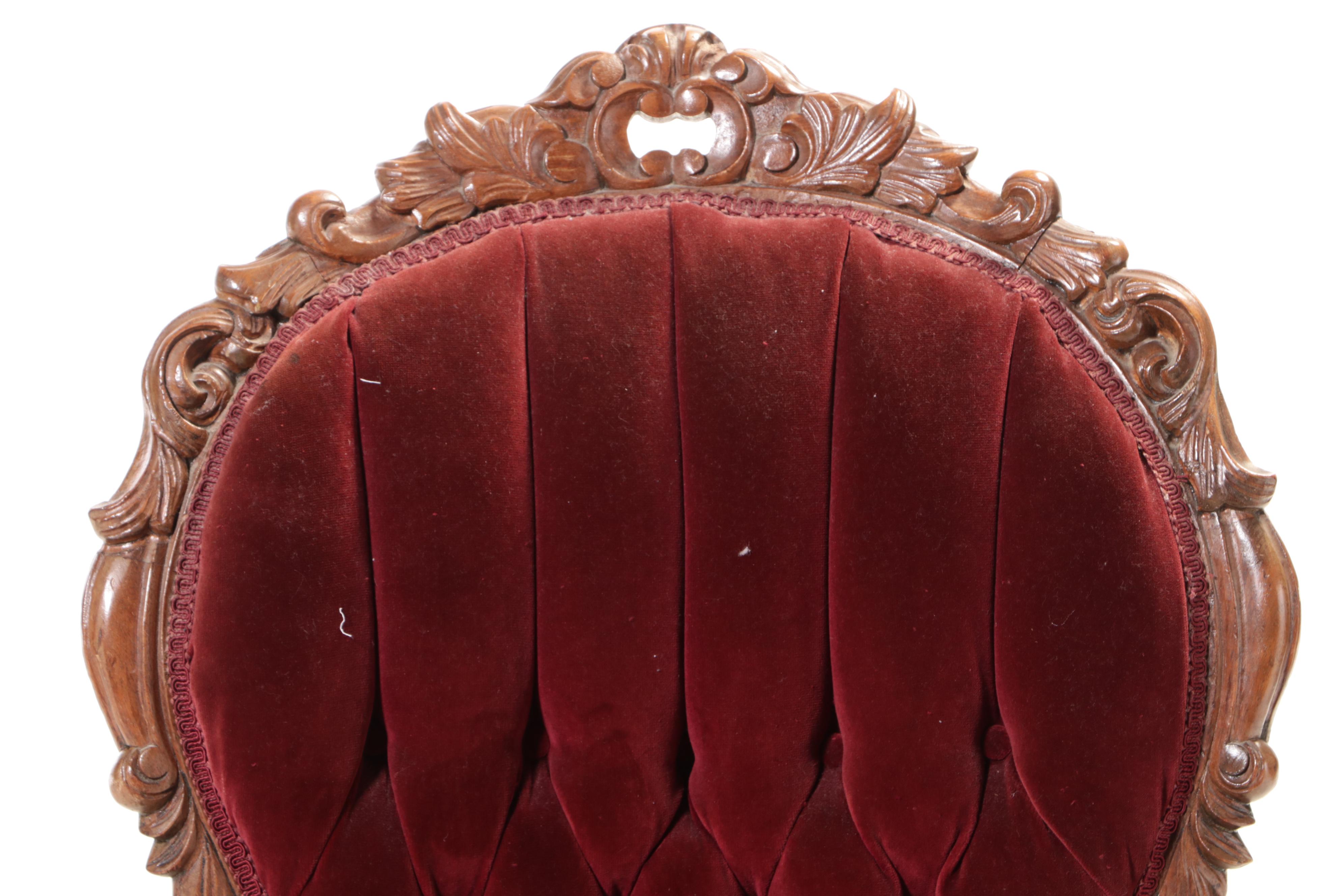 American Rococo Revival Carved Walnut Settee and Parlor Chair, circa 1870