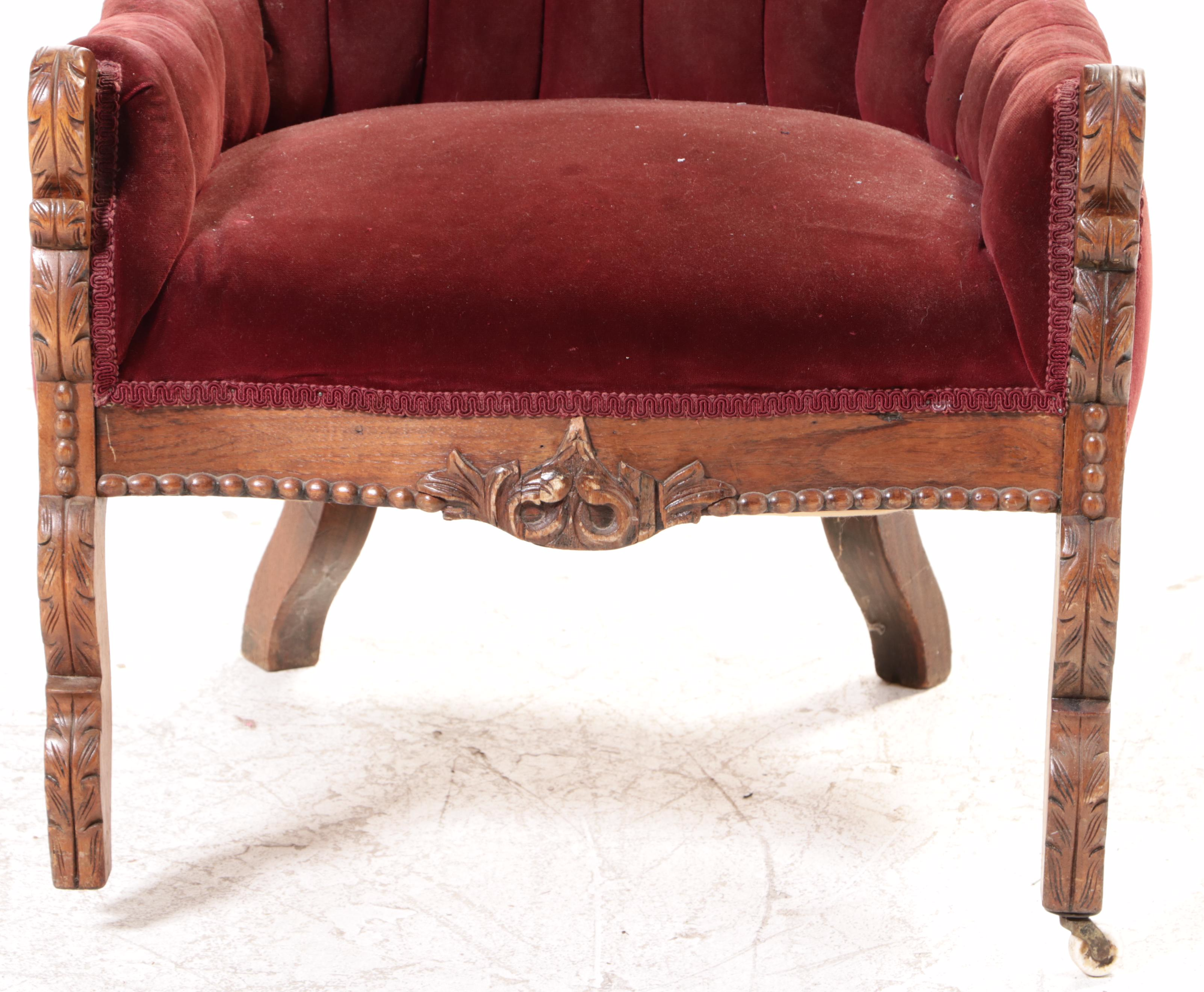 American Rococo Revival Carved Walnut Settee and Parlor Chair, circa 1870
