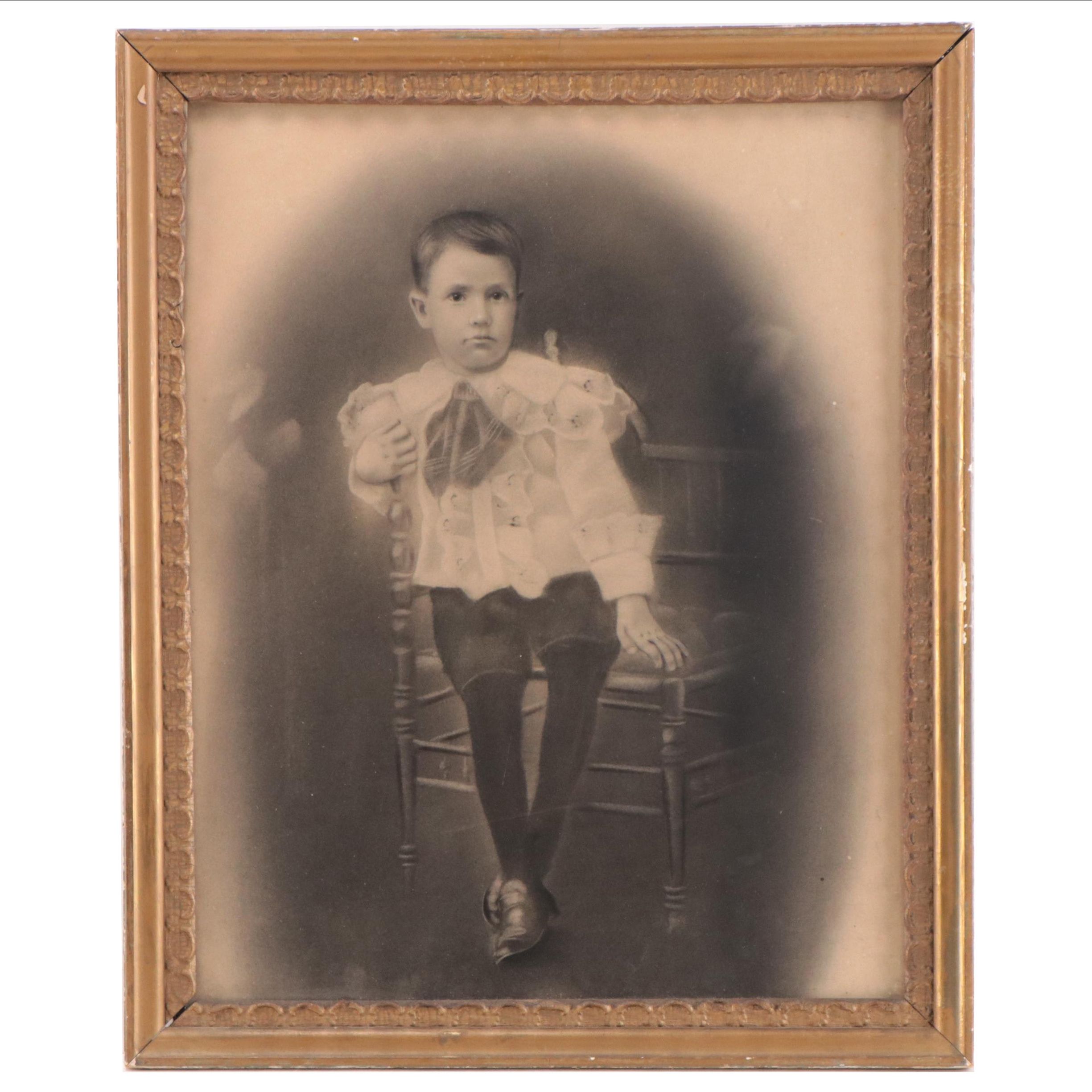 Crayon Portrait Photograph of Seated Boy, Circa 1900