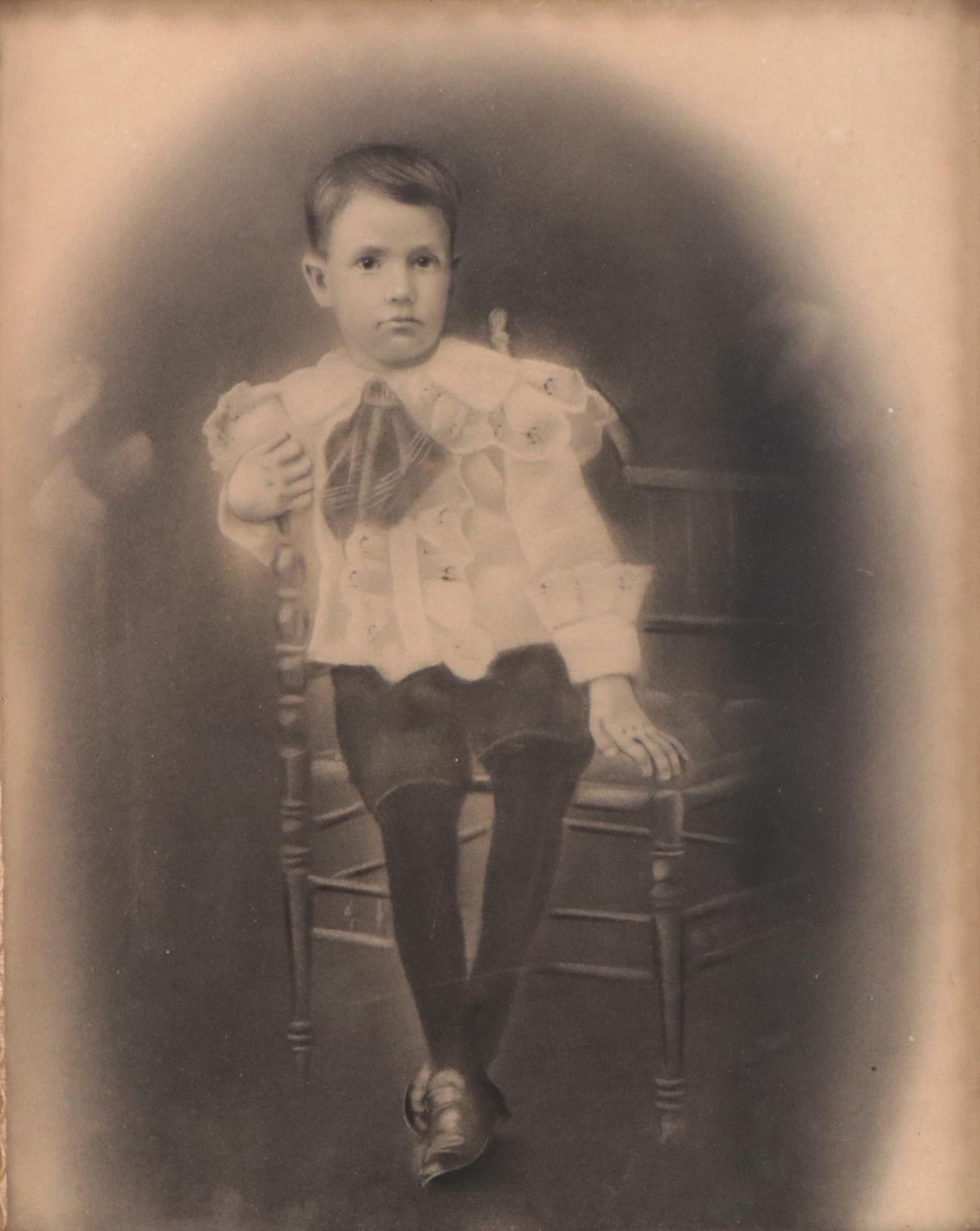 Crayon Portrait Photograph of Seated Boy, Circa 1900