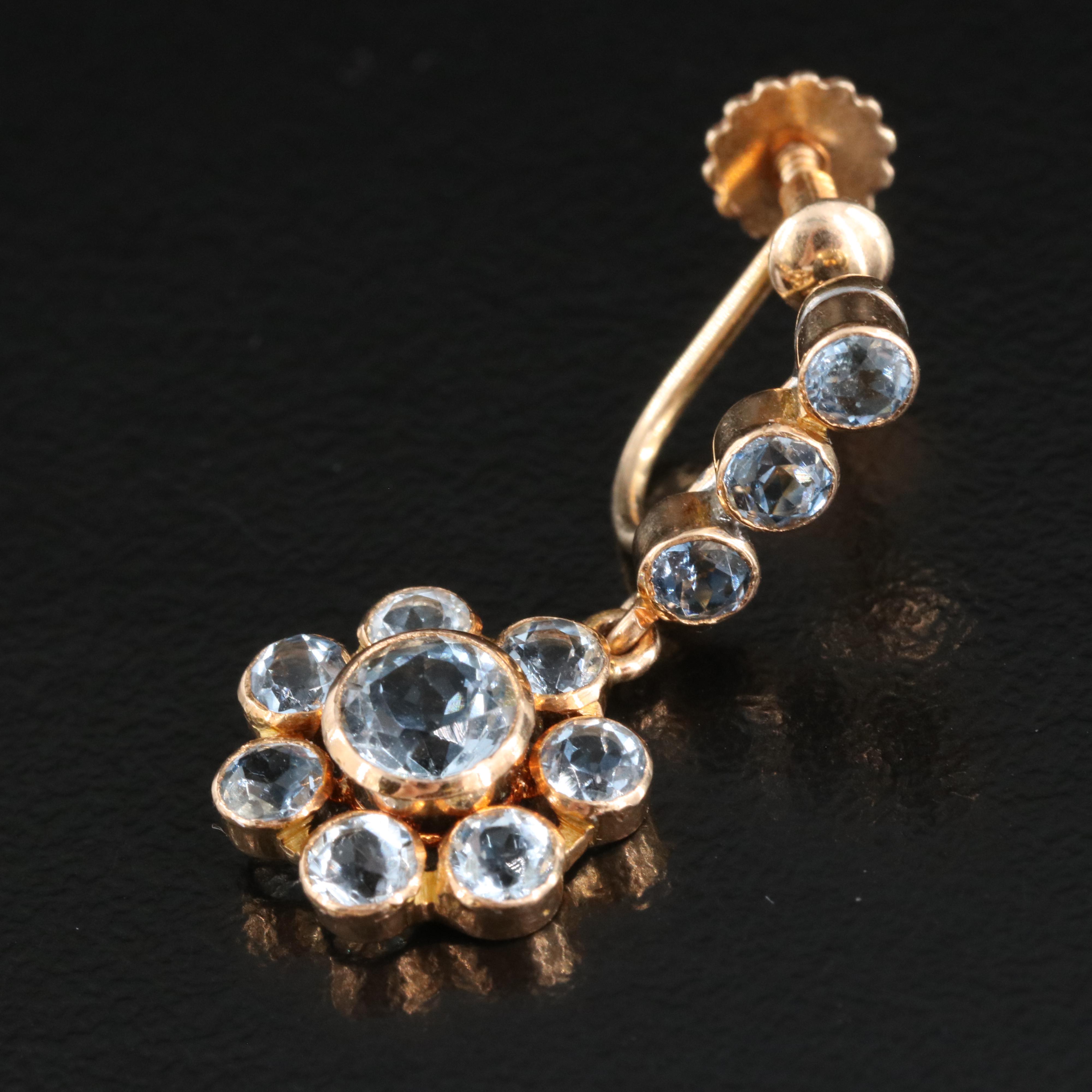 Retro 14K Aquamarine Necklace and Earring Set