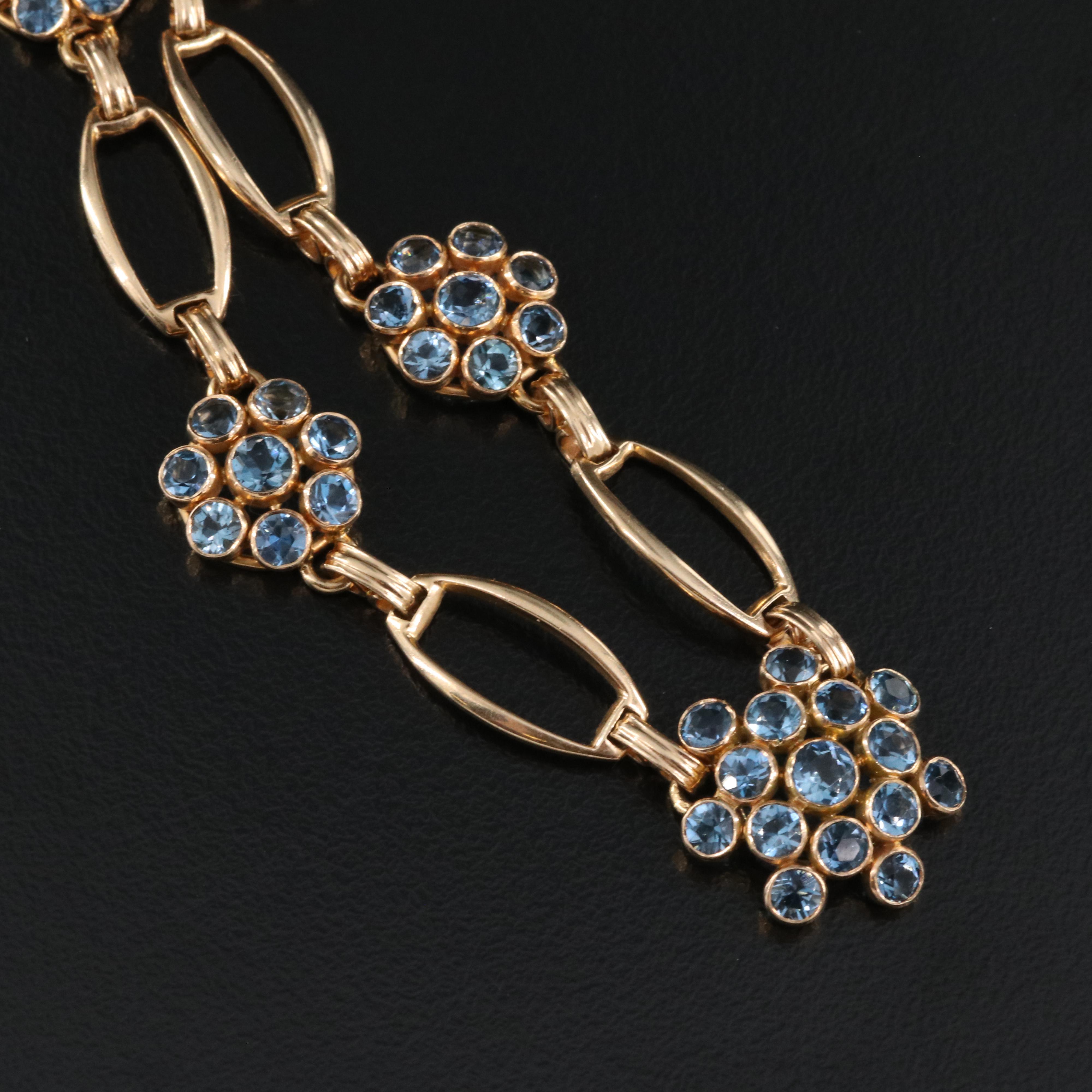 Retro 14K Aquamarine Necklace and Earring Set