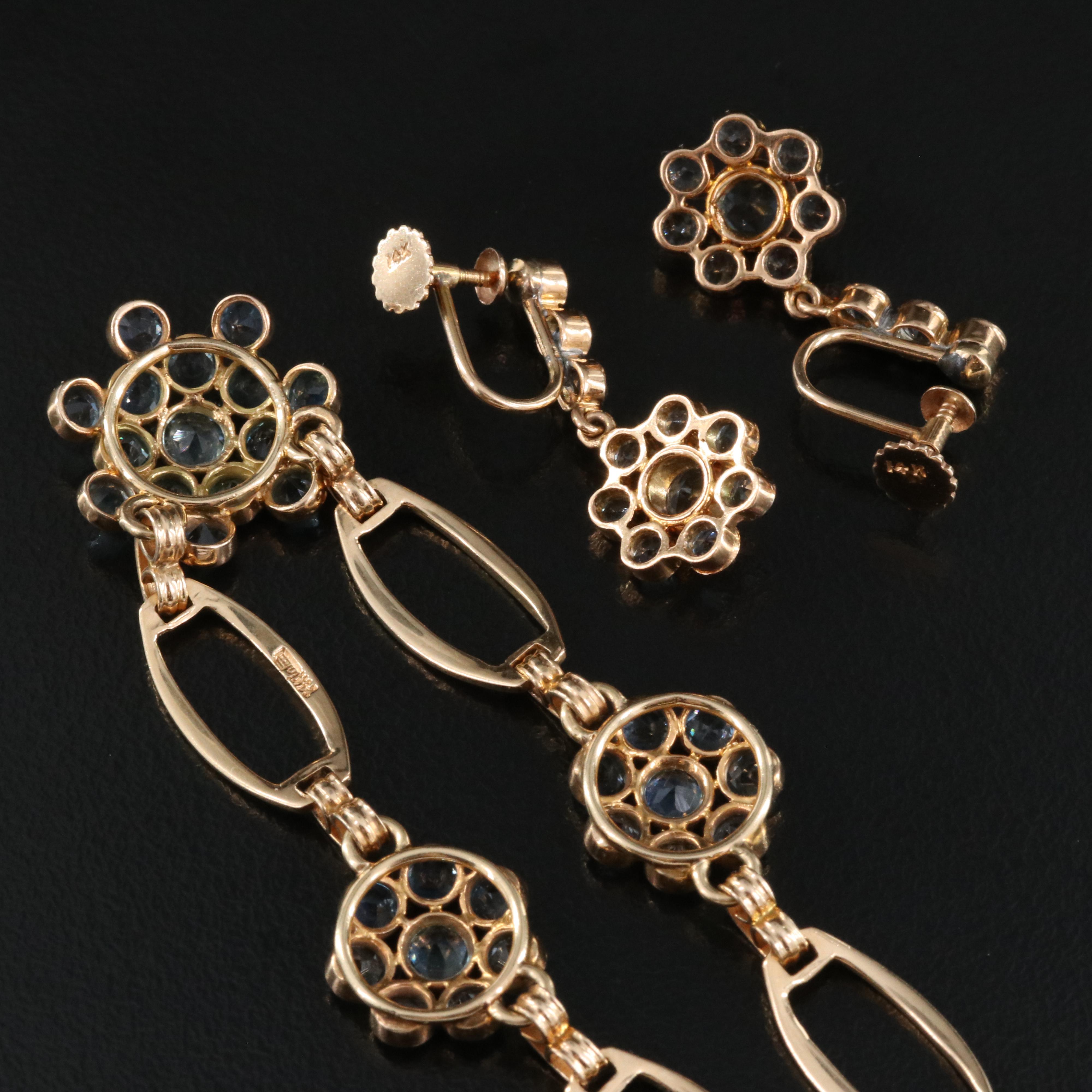 Retro 14K Aquamarine Necklace and Earring Set