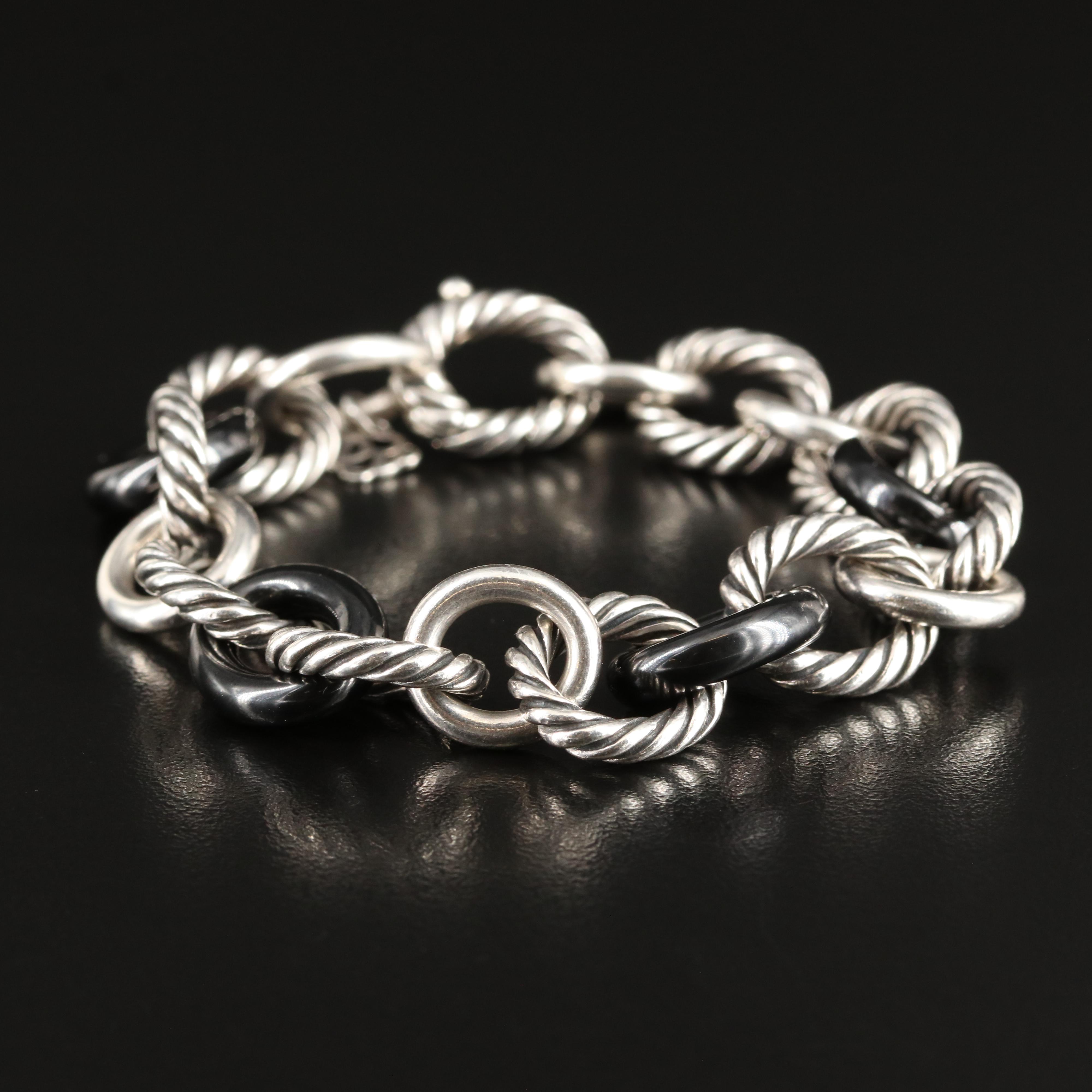 David Yurman Sterling and Black Ceramic Oval Link Bracelet
