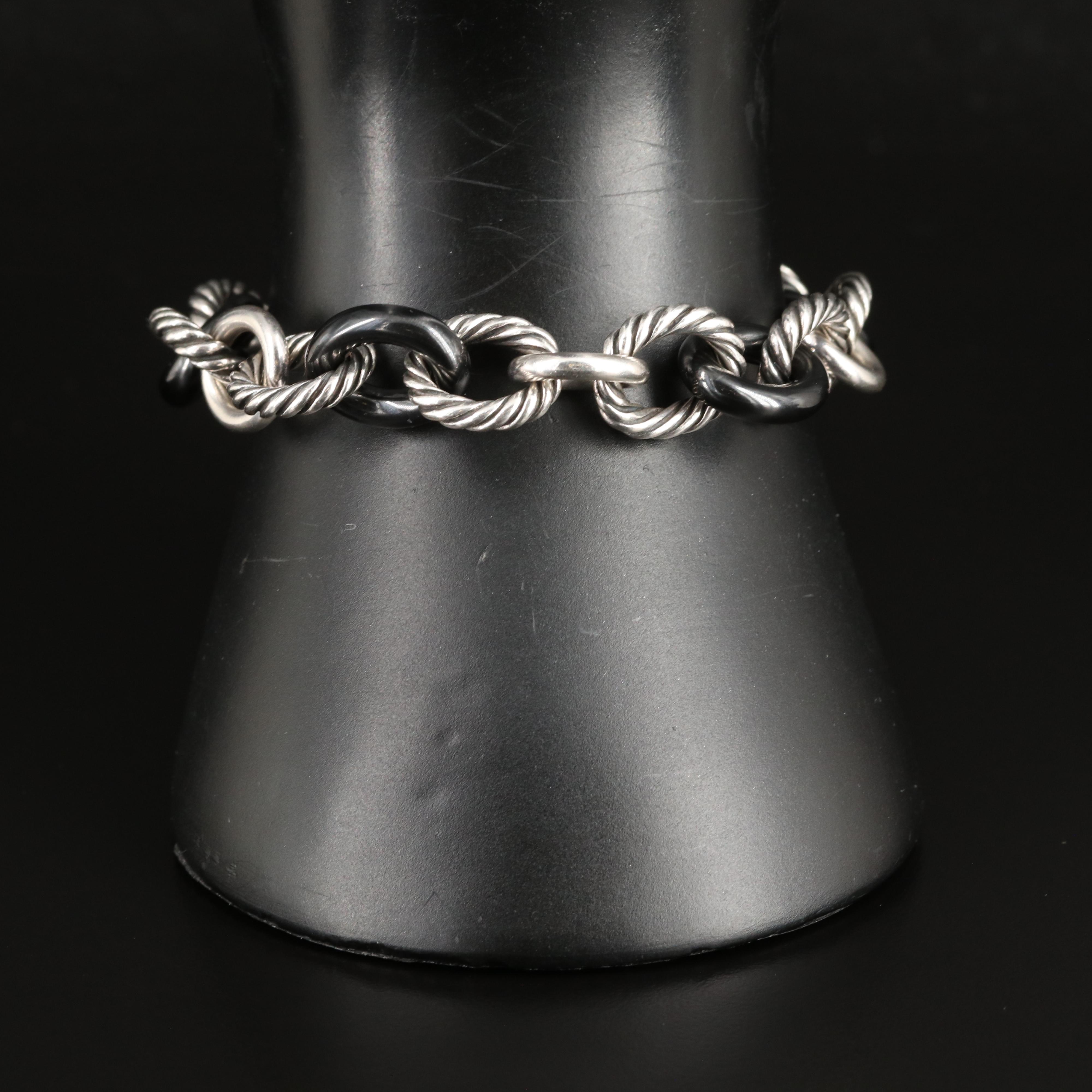 David Yurman Sterling and Black Ceramic Oval Link Bracelet