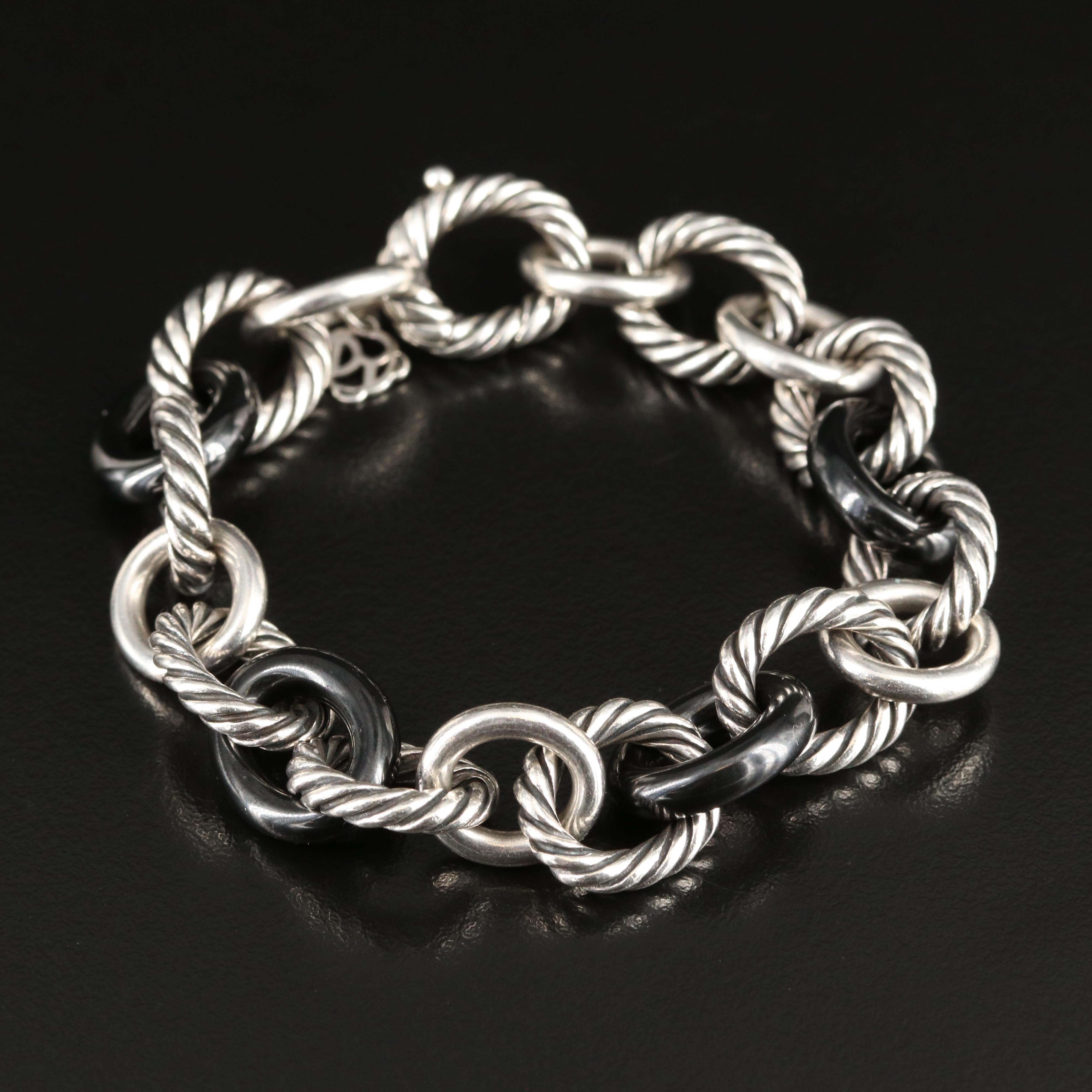 David Yurman Sterling and Black Ceramic Oval Link Bracelet