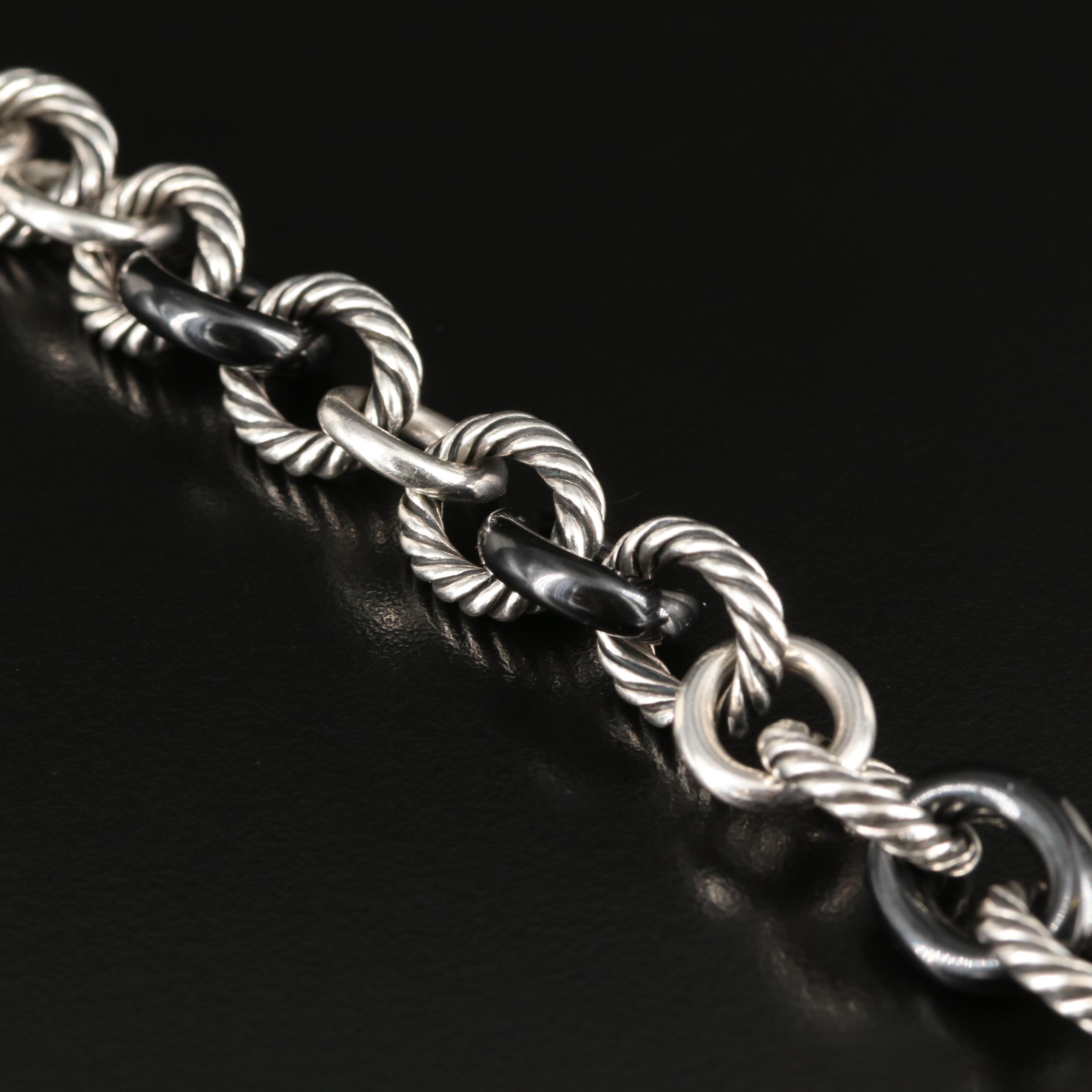 David Yurman Sterling and Black Ceramic Oval Link Bracelet