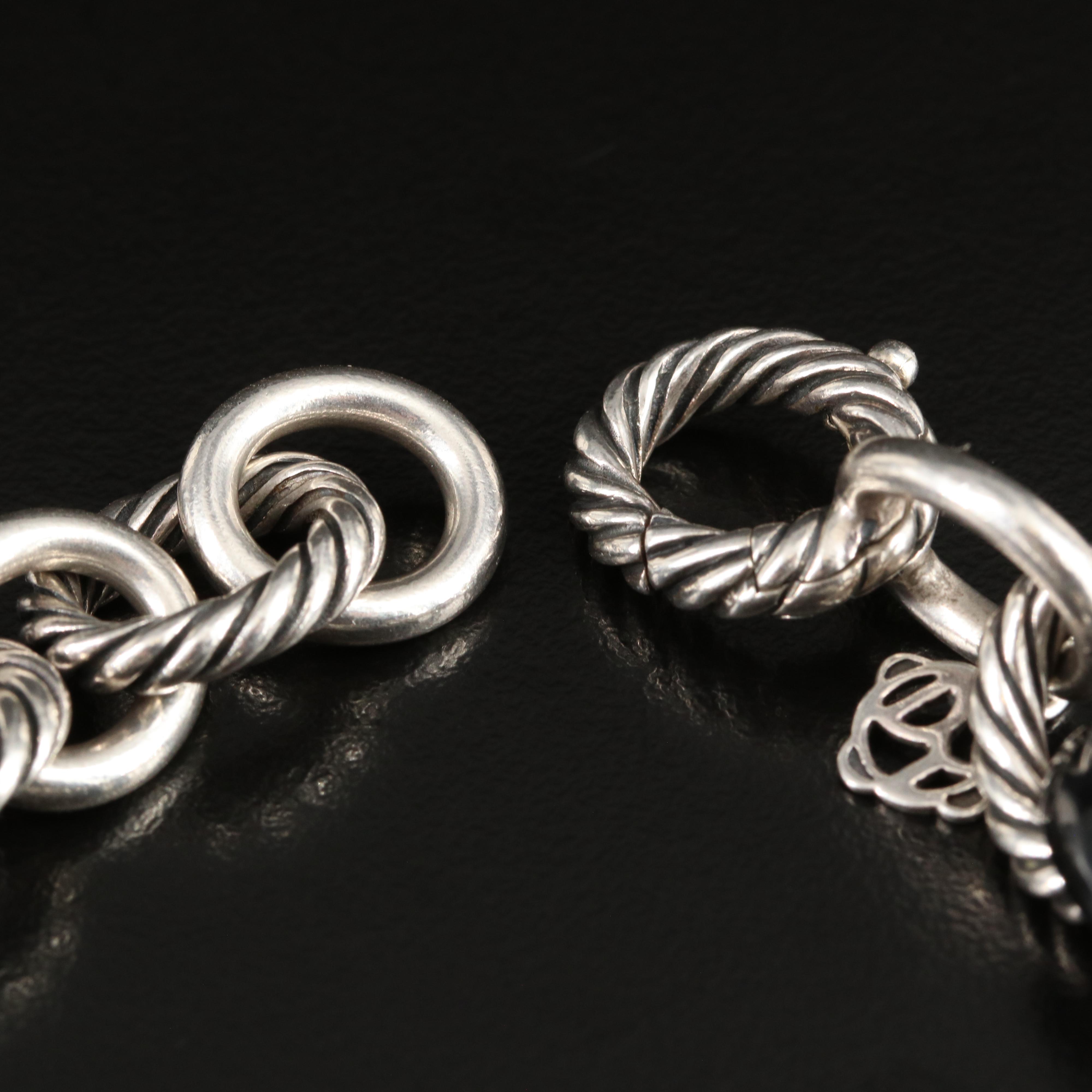 David Yurman Sterling and Black Ceramic Oval Link Bracelet