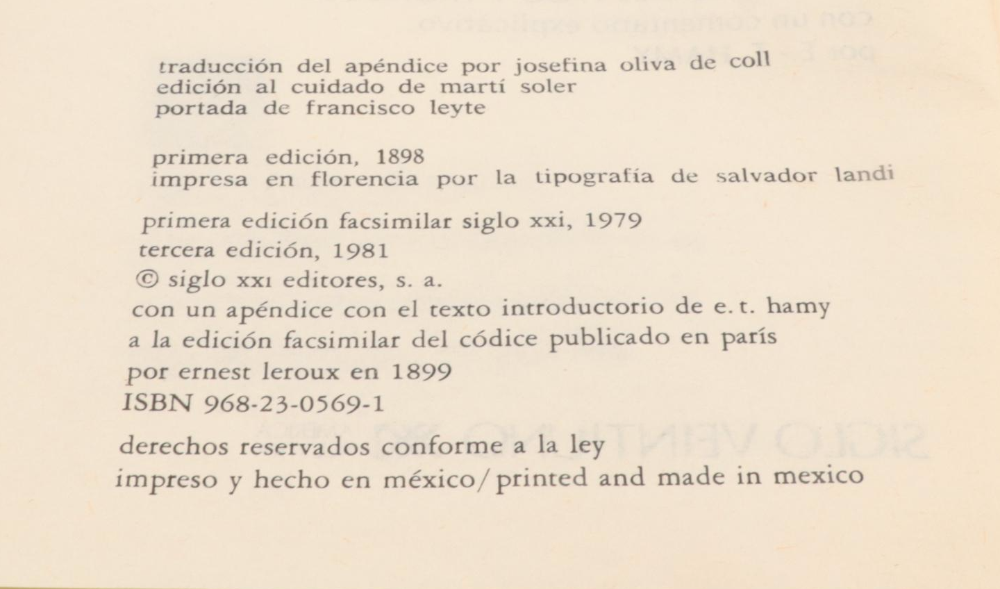 Facsimile "Códice Borbónico" with Commentary by F. del Paso y Troncoso, 1981