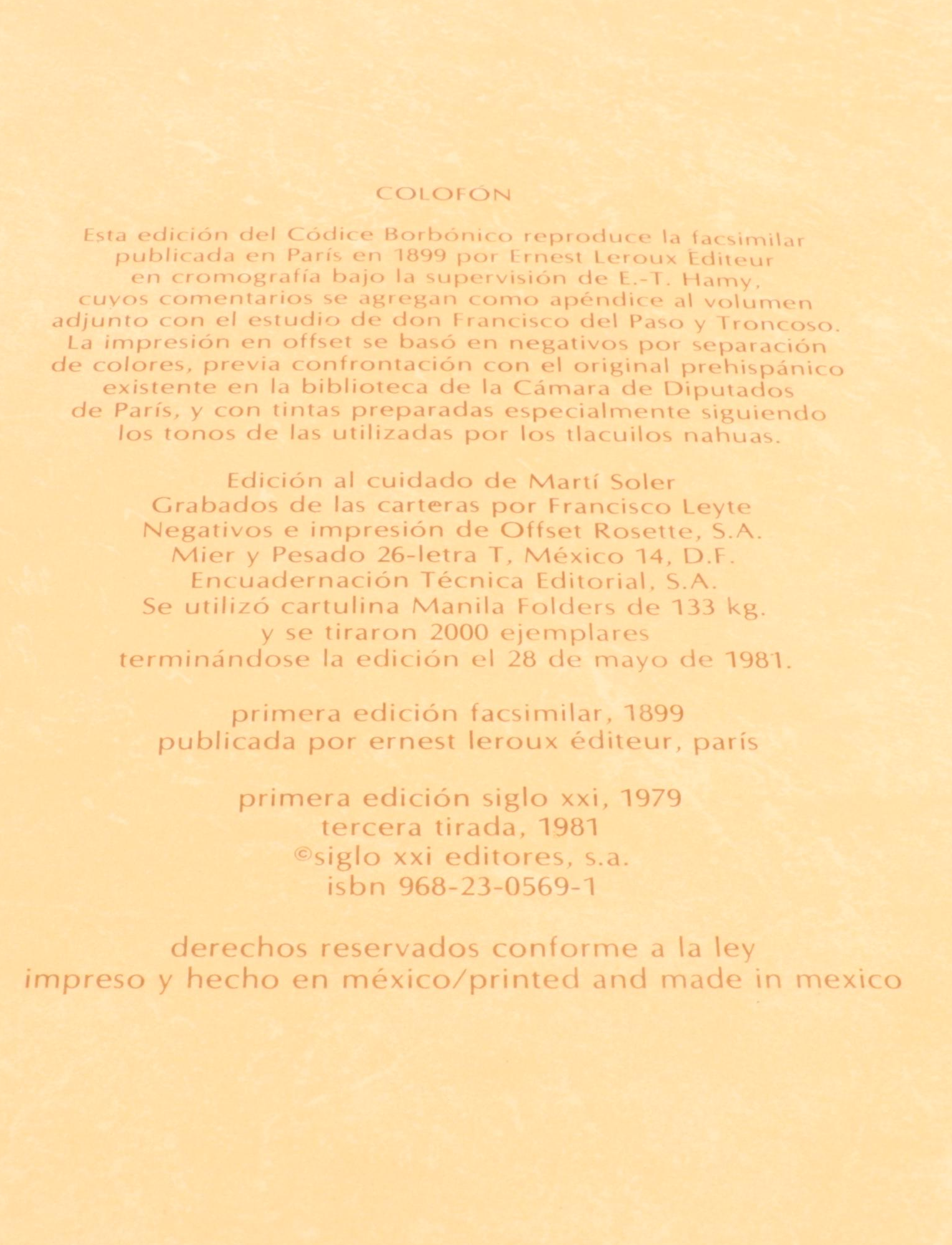 Facsimile "Códice Borbónico" with Commentary by F. del Paso y Troncoso, 1981