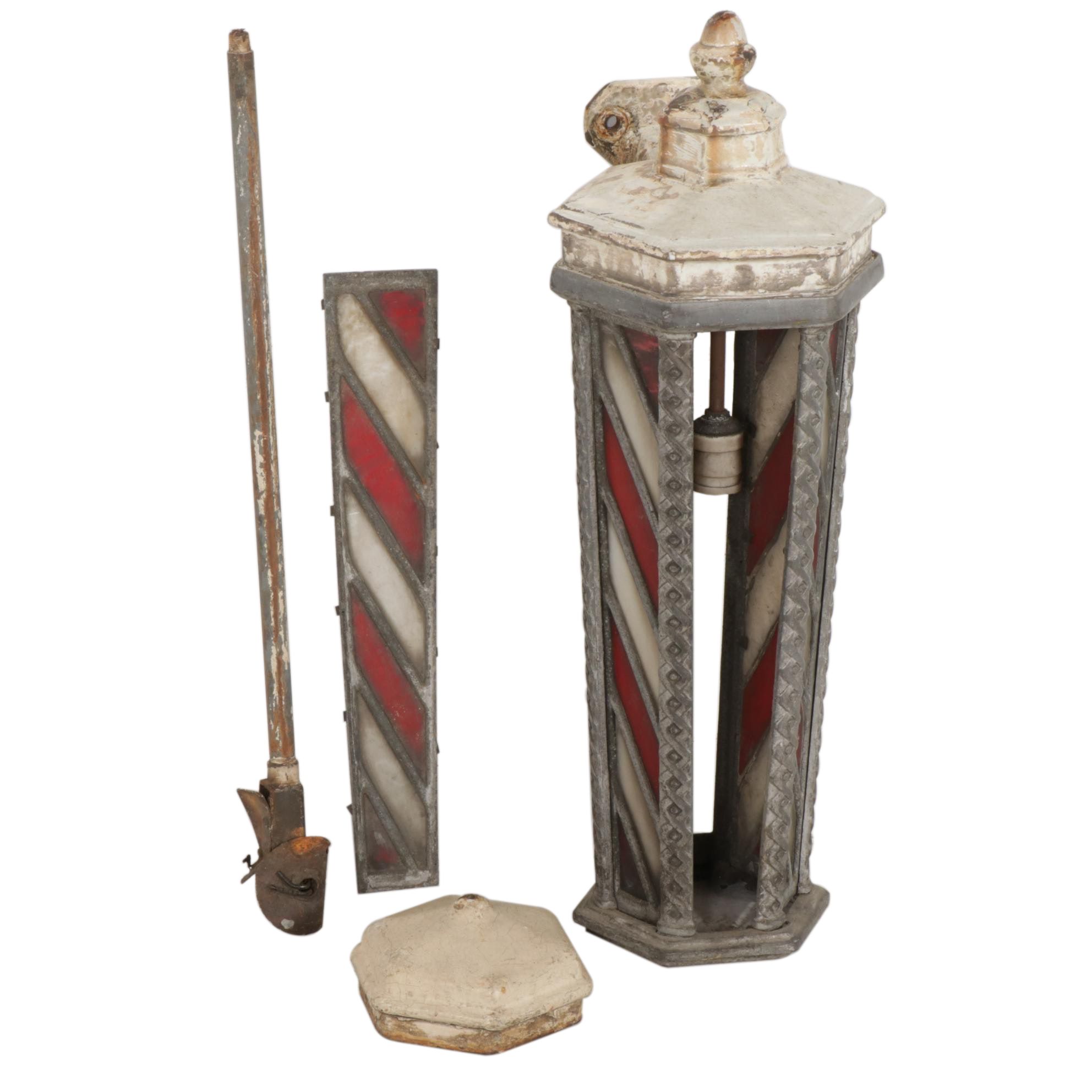 Metal With Red and White Glass Barber/Surgeon's Pole Wall Light, Early 20th C