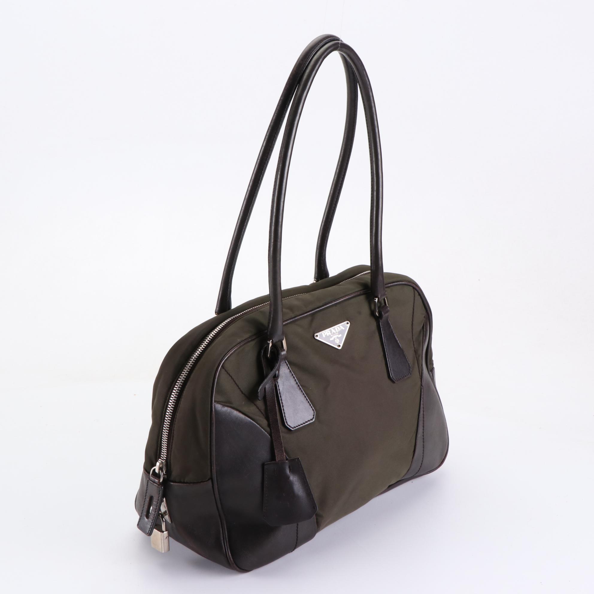 Prada Nylon Tessuto and Leather Shoulder Bag
