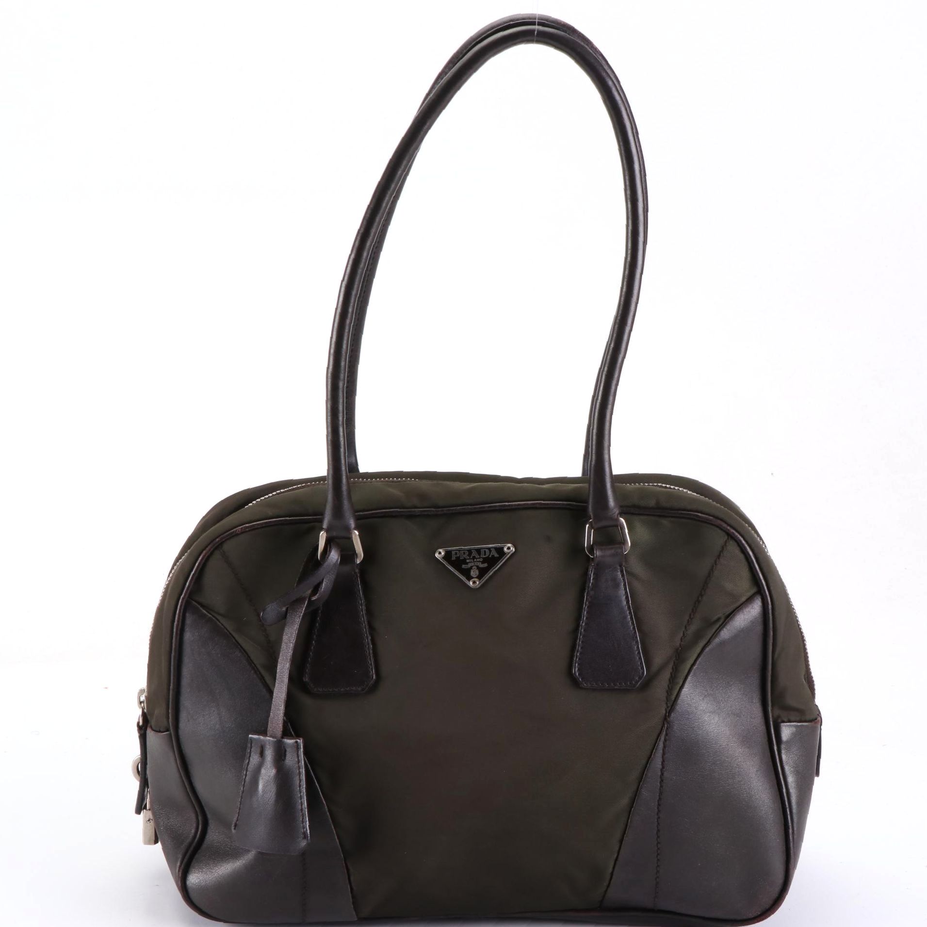 Prada Nylon Tessuto and Leather Shoulder Bag