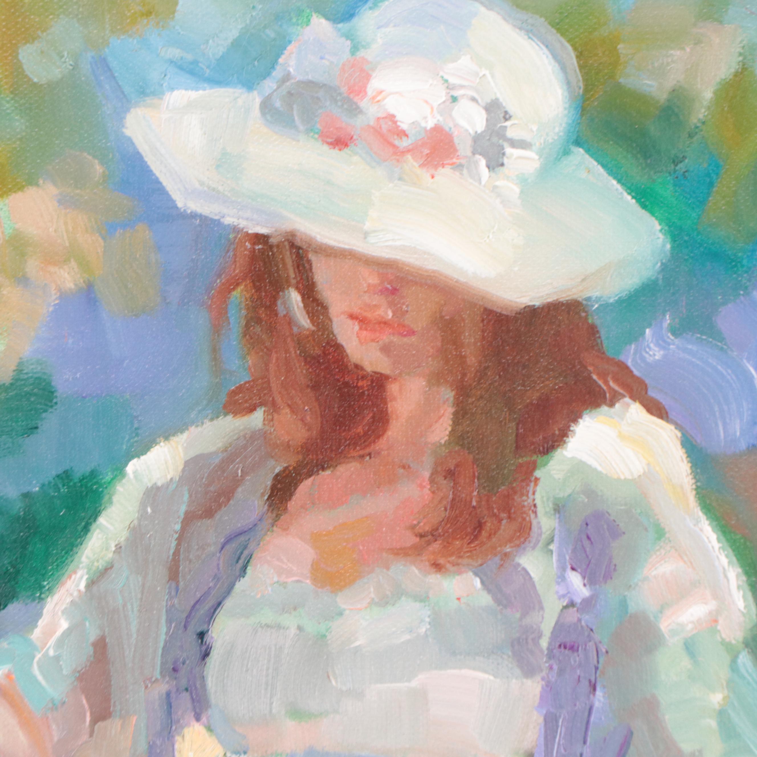 Sally Rosenbaum Oil Painting of Seated Figure, 21st Century