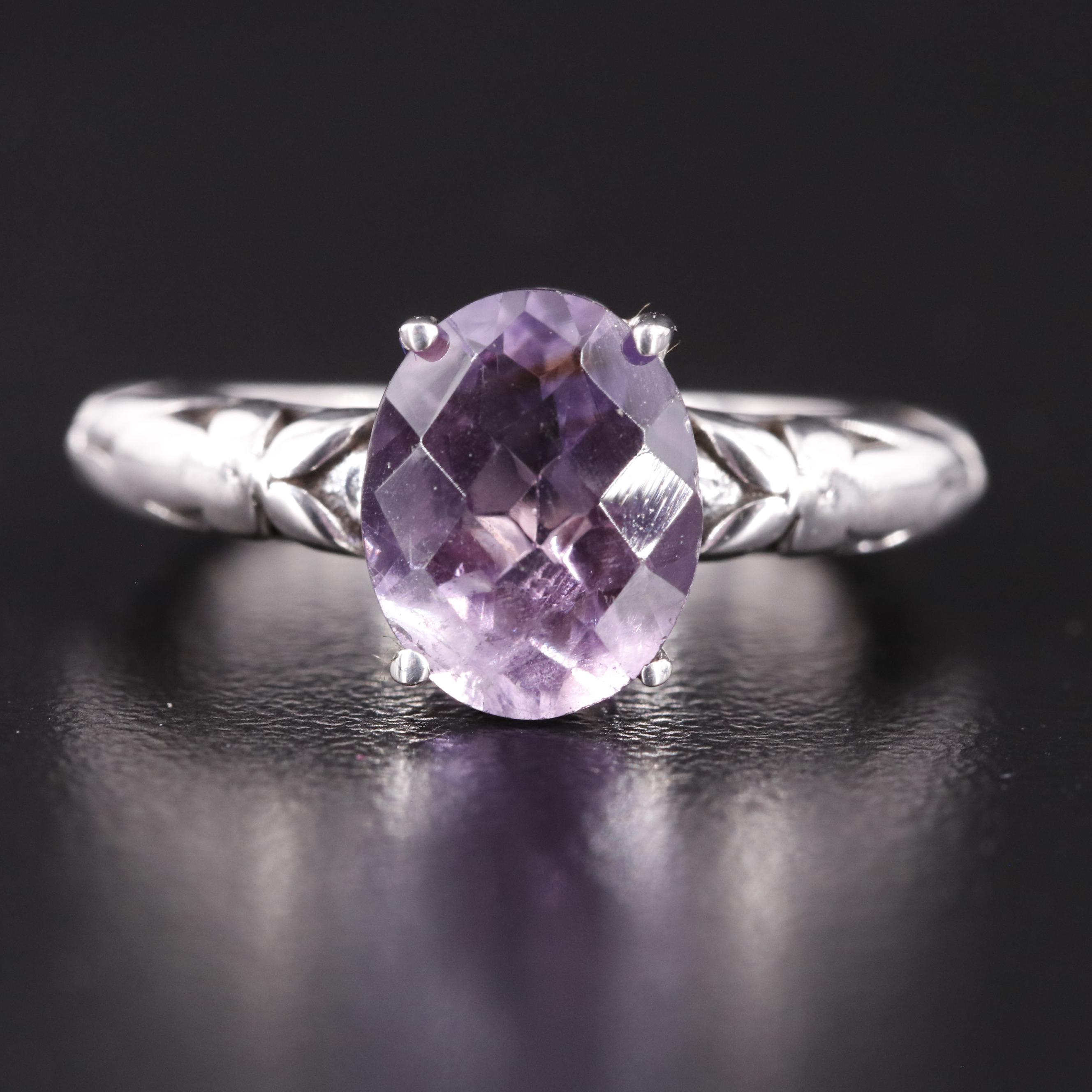 Sterling Amethyst Ring with Foliate Accents