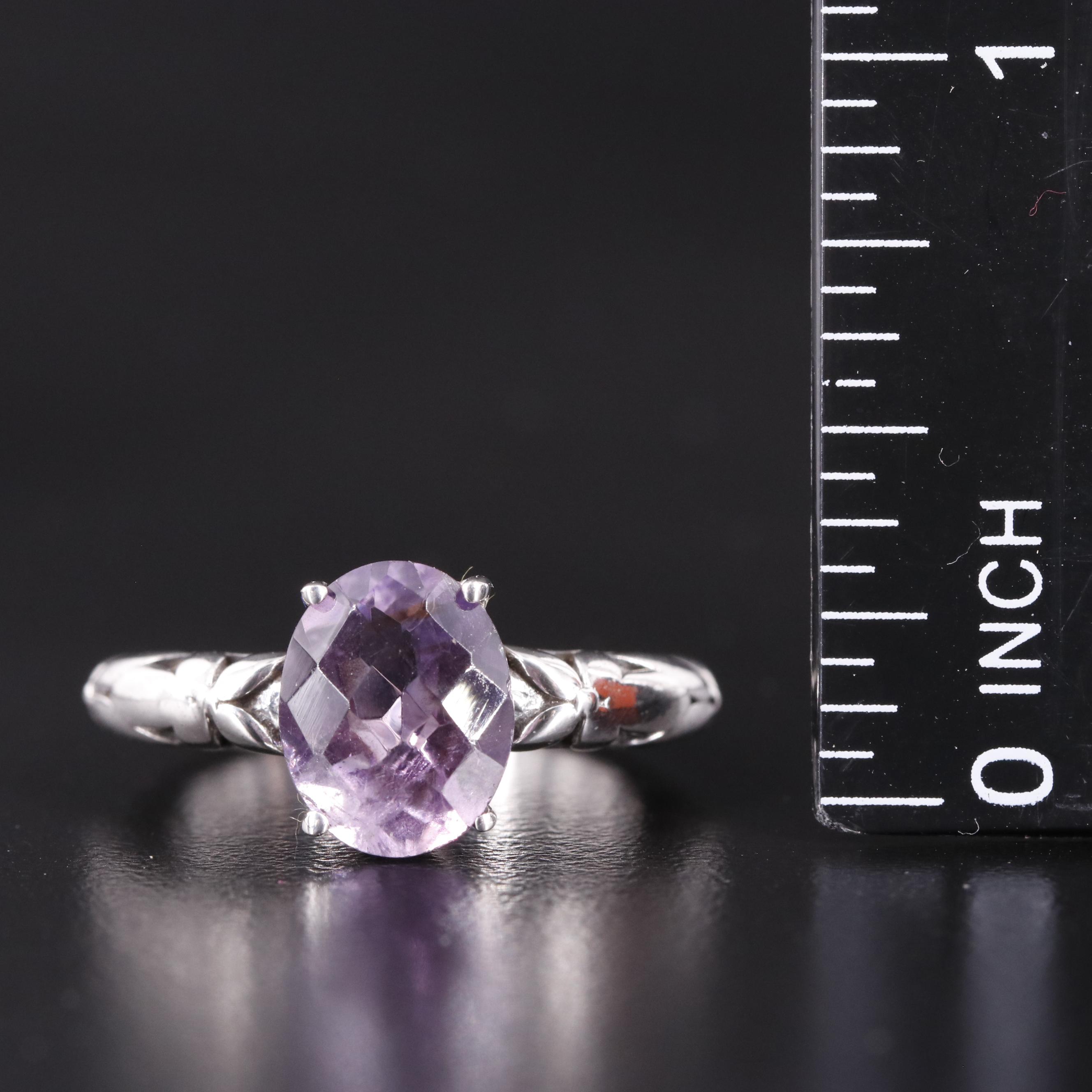 Sterling Amethyst Ring with Foliate Accents