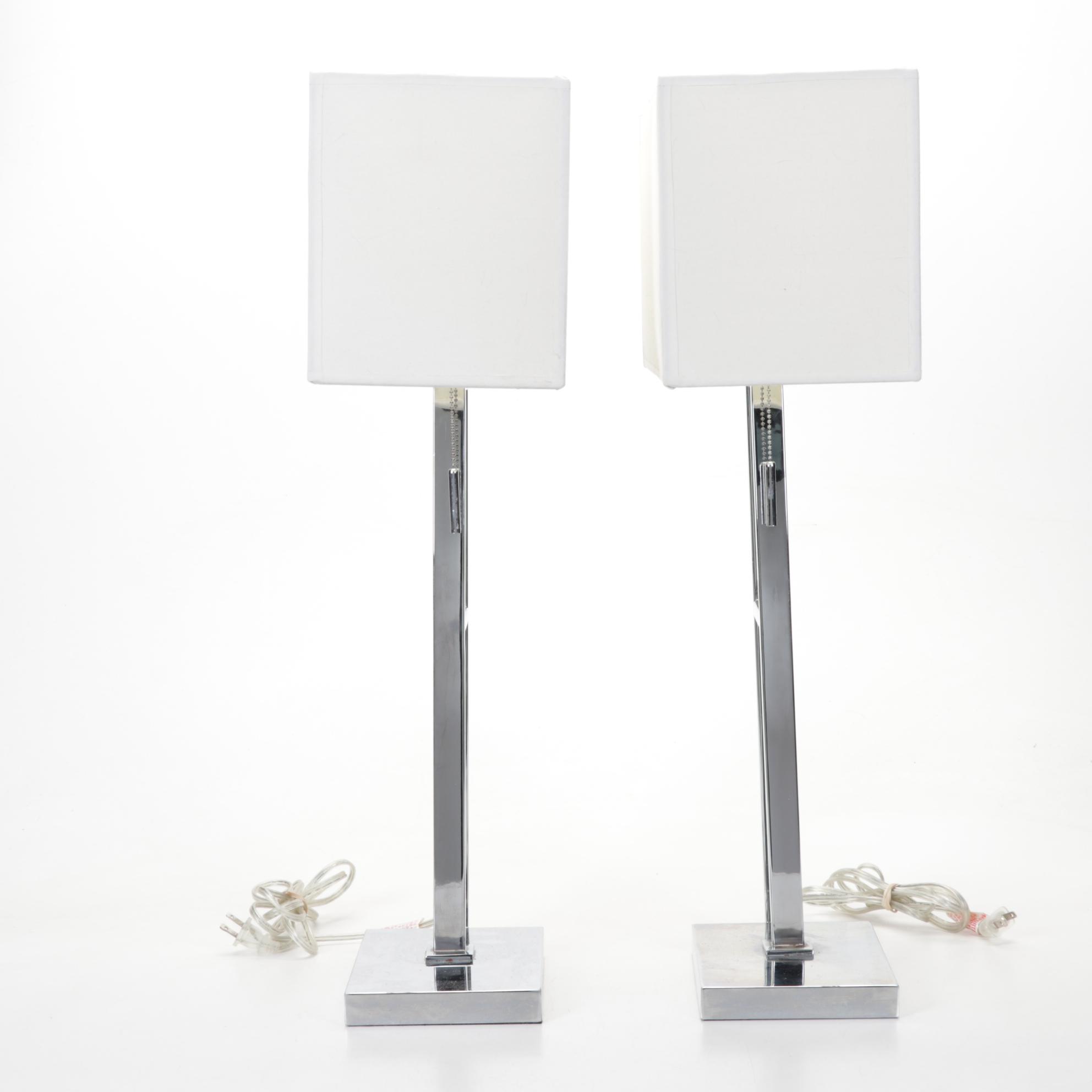 Post Modern Chromed Industrial Style Table Lamps With Integrated Shades, 21st Cf