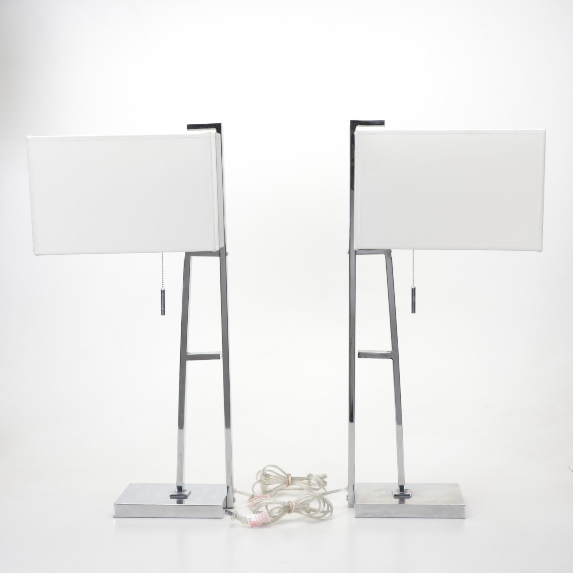 Post Modern Chromed Industrial Style Table Lamps With Integrated Shades, 21st Cf