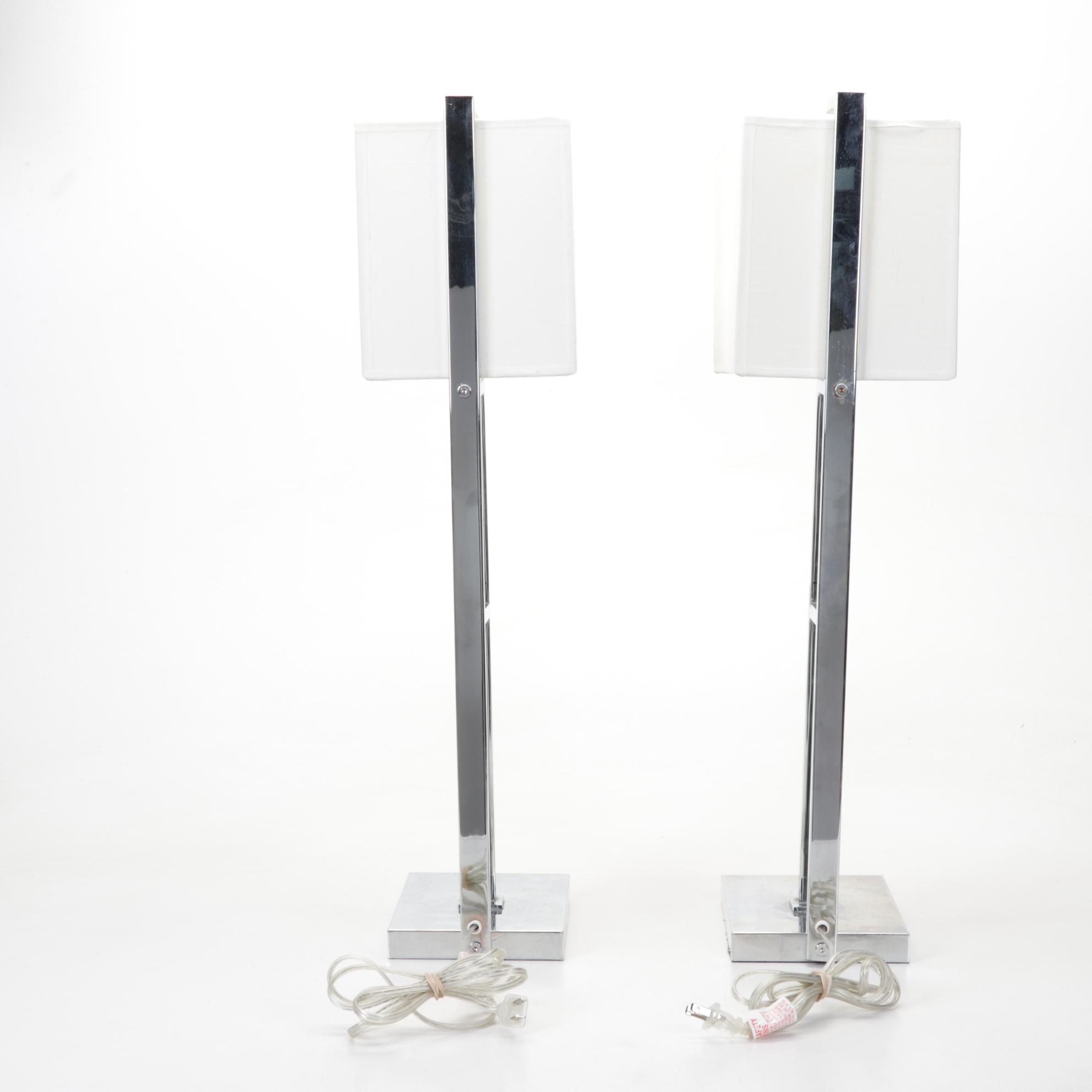 Post Modern Chromed Industrial Style Table Lamps With Integrated Shades, 21st Cf