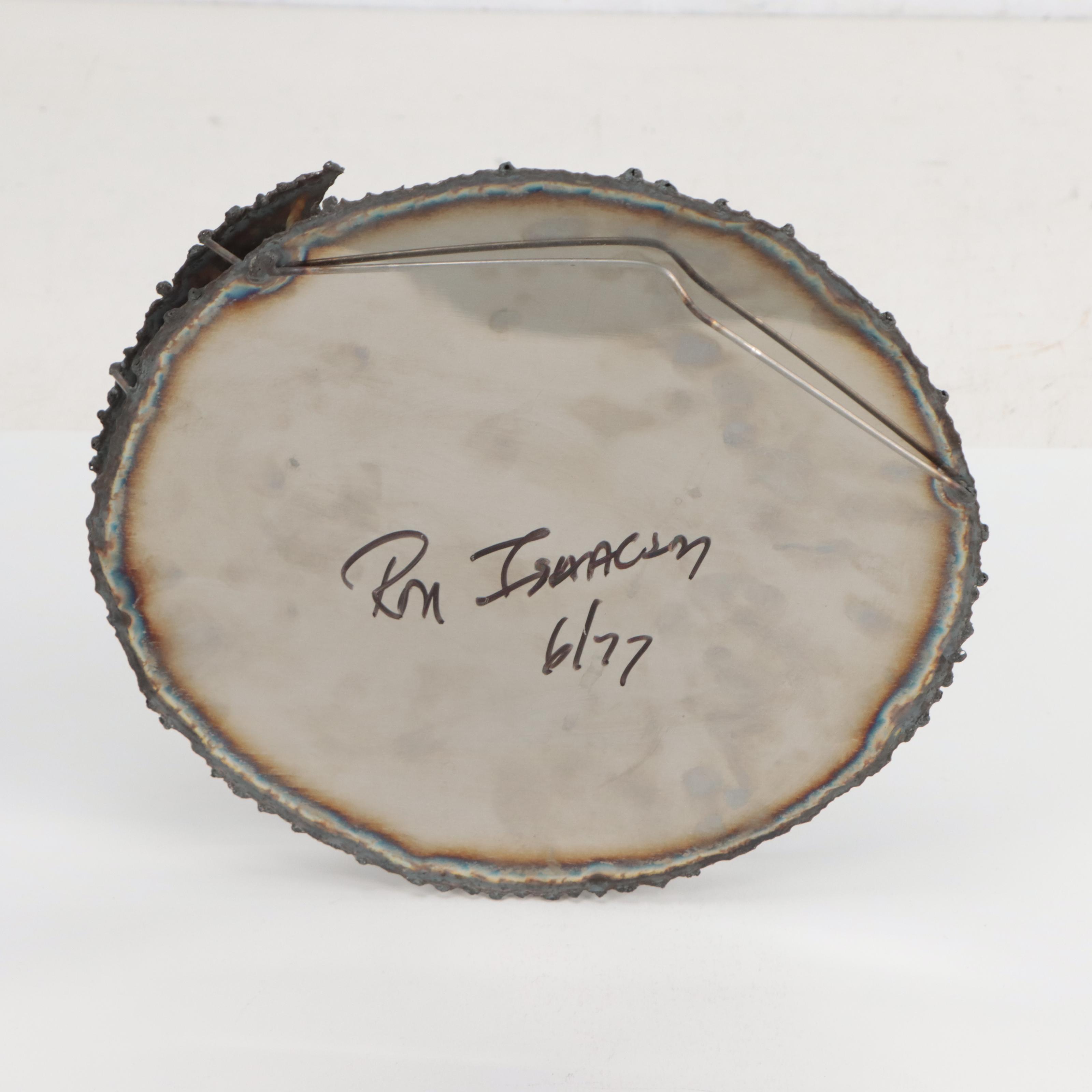 Ron Isaacson Laser Cut Polished Metal Sculpture With Solder Figure, 1977