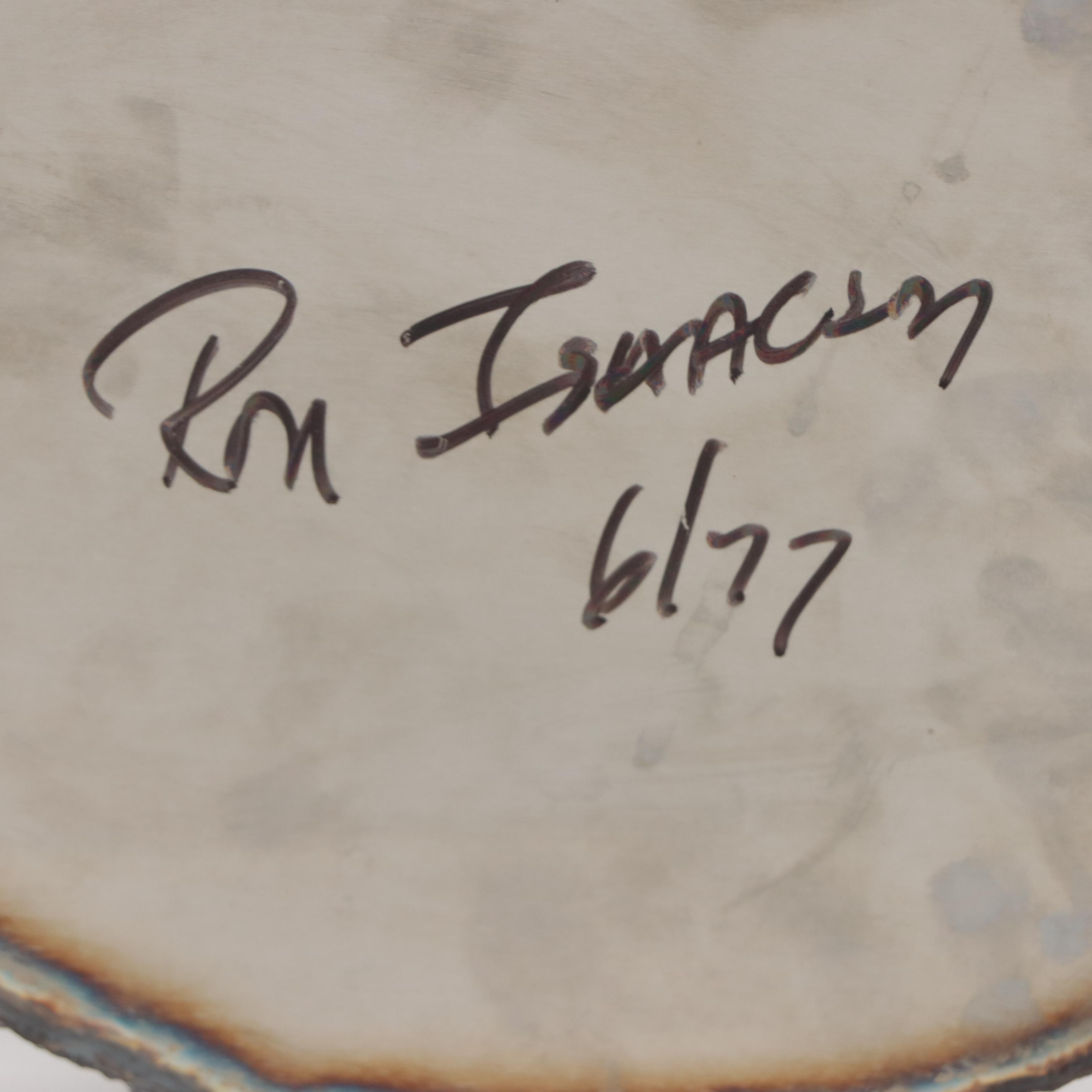 Ron Isaacson Laser Cut Polished Metal Sculpture With Solder Figure, 1977