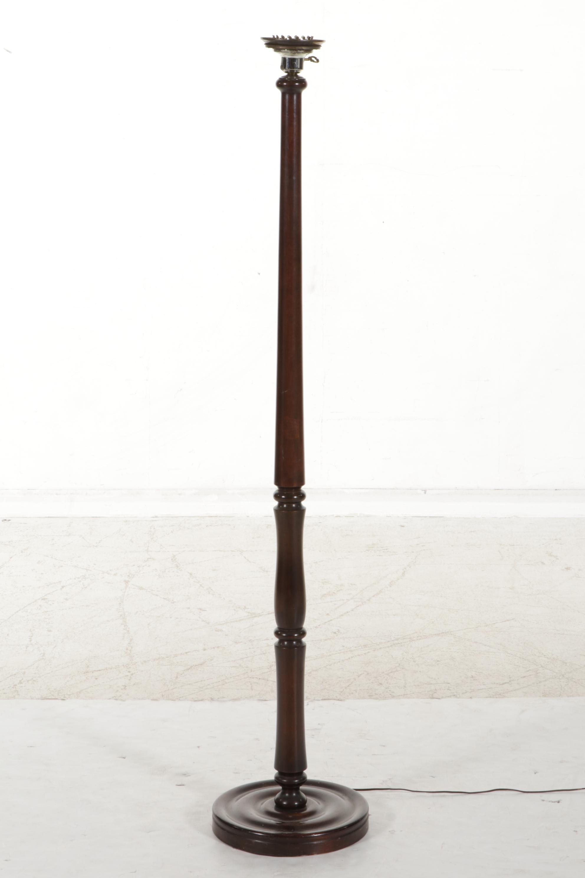 Lathe-Turned Wooden Floor Lamp, Mid-20th Century