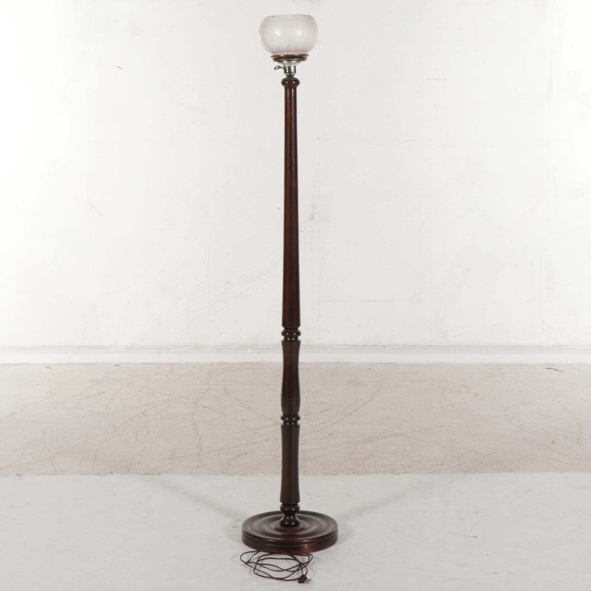 Lathe-Turned Wooden Floor Lamp, Mid-20th Century