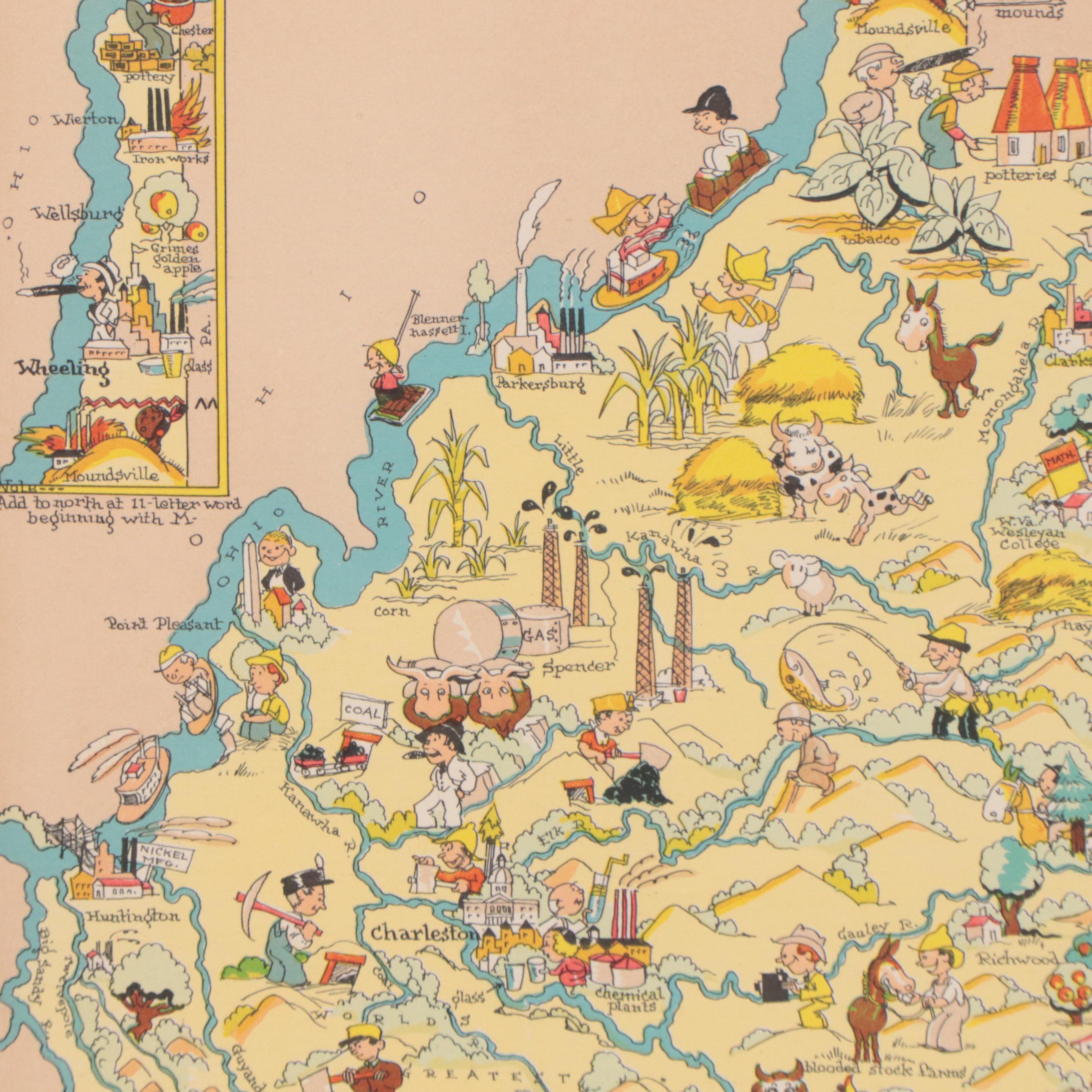 Ruth Taylor White Pictorial Lithograph Map "West Virginia," 1935