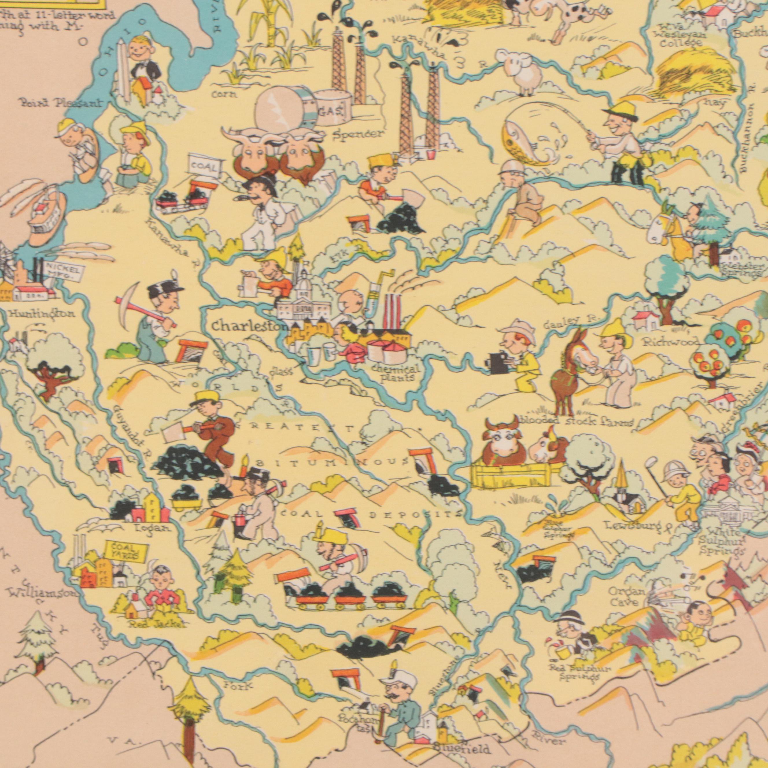 Ruth Taylor White Pictorial Lithograph Map "West Virginia," 1935