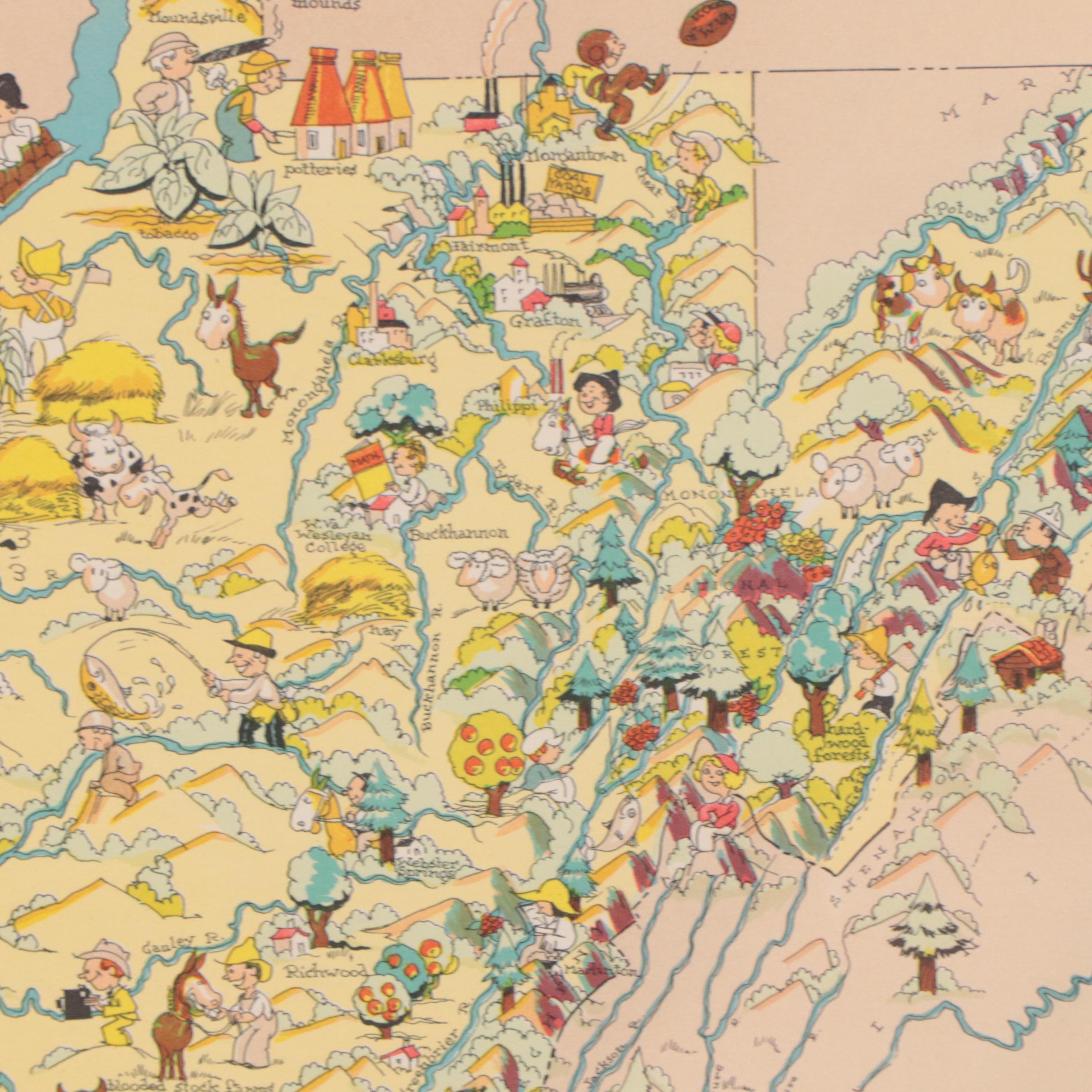 Ruth Taylor White Pictorial Lithograph Map "West Virginia," 1935