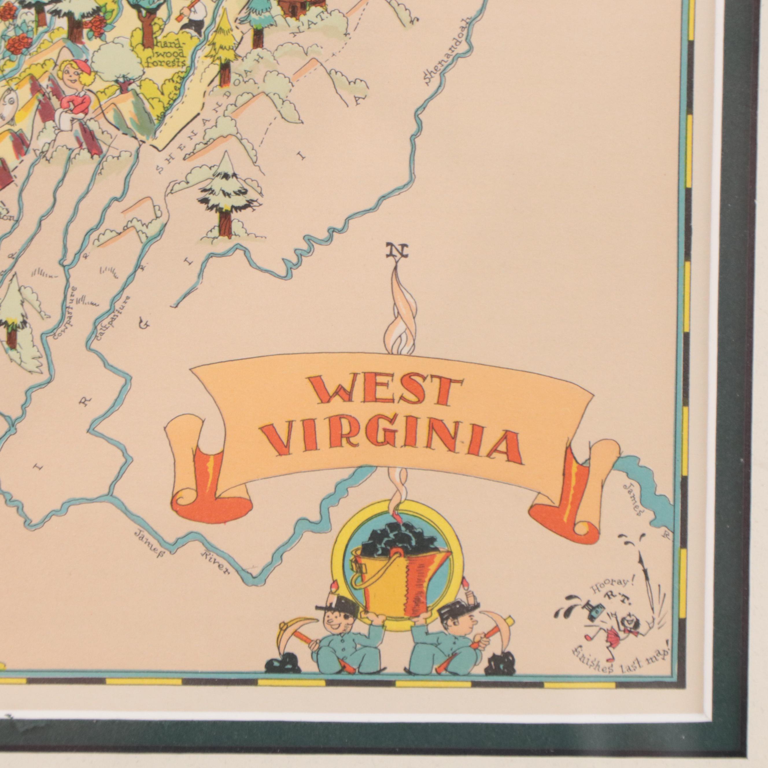 Ruth Taylor White Pictorial Lithograph Map "West Virginia," 1935
