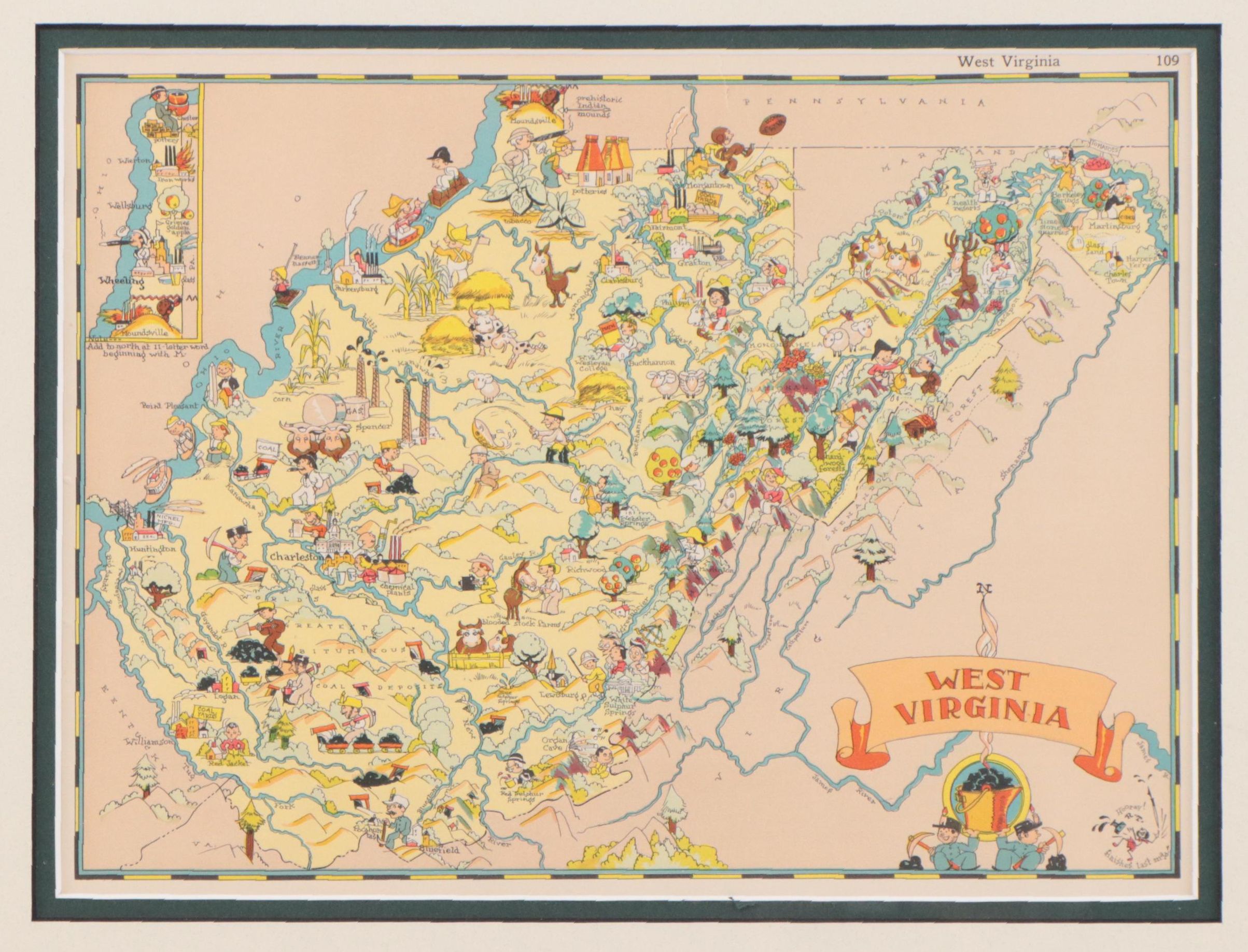 Ruth Taylor White Pictorial Lithograph Map "West Virginia," 1935