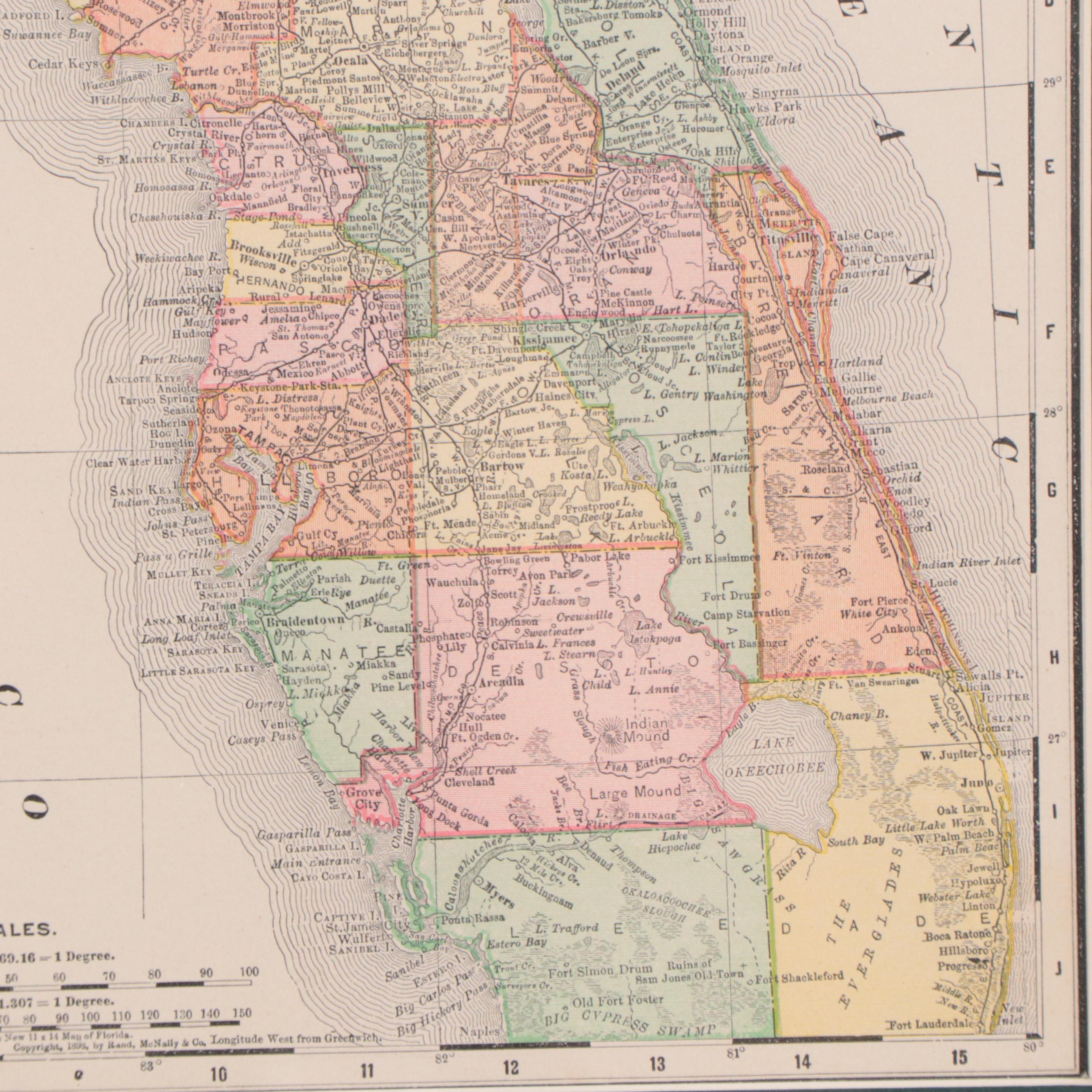 Rand, McNally & Co. Map of Florida, Circa 1895