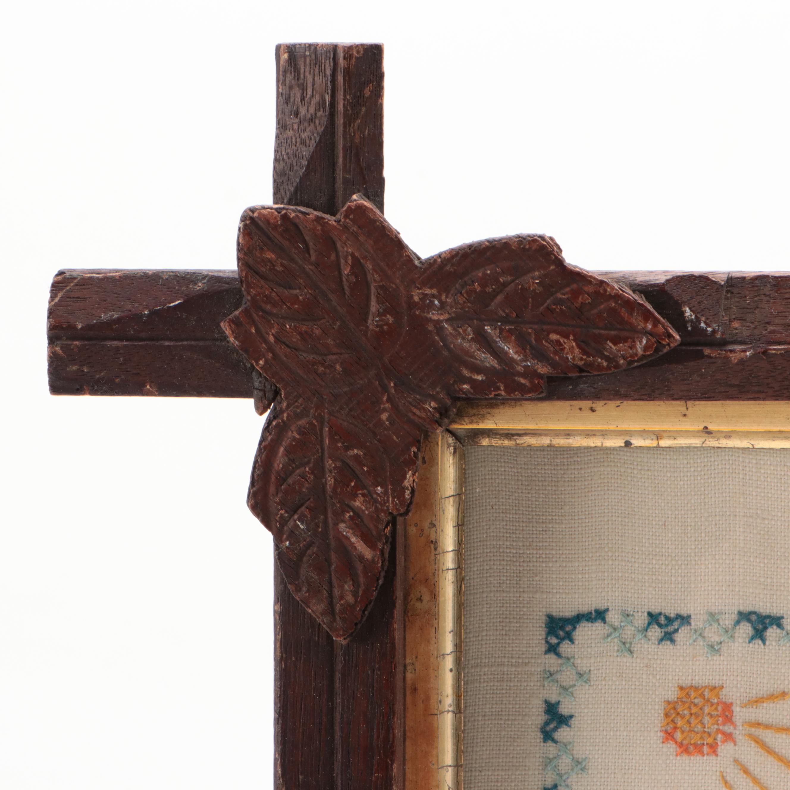 Handmade Cross-Stitch Samplers in Black Forest Style Walnut Frames