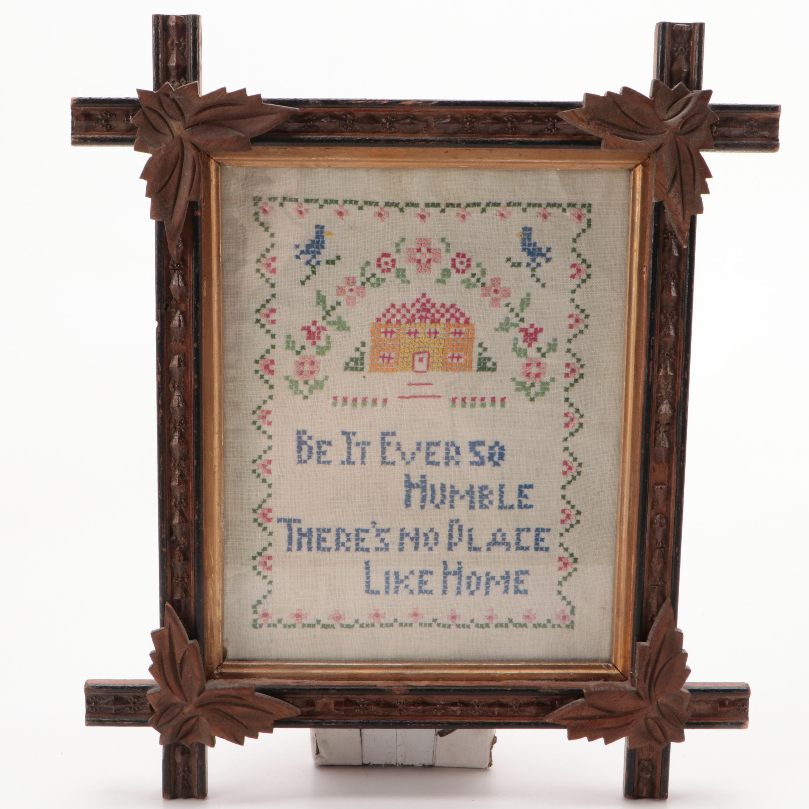 Handmade Cross-Stitch Samplers in Black Forest Style Walnut Frames