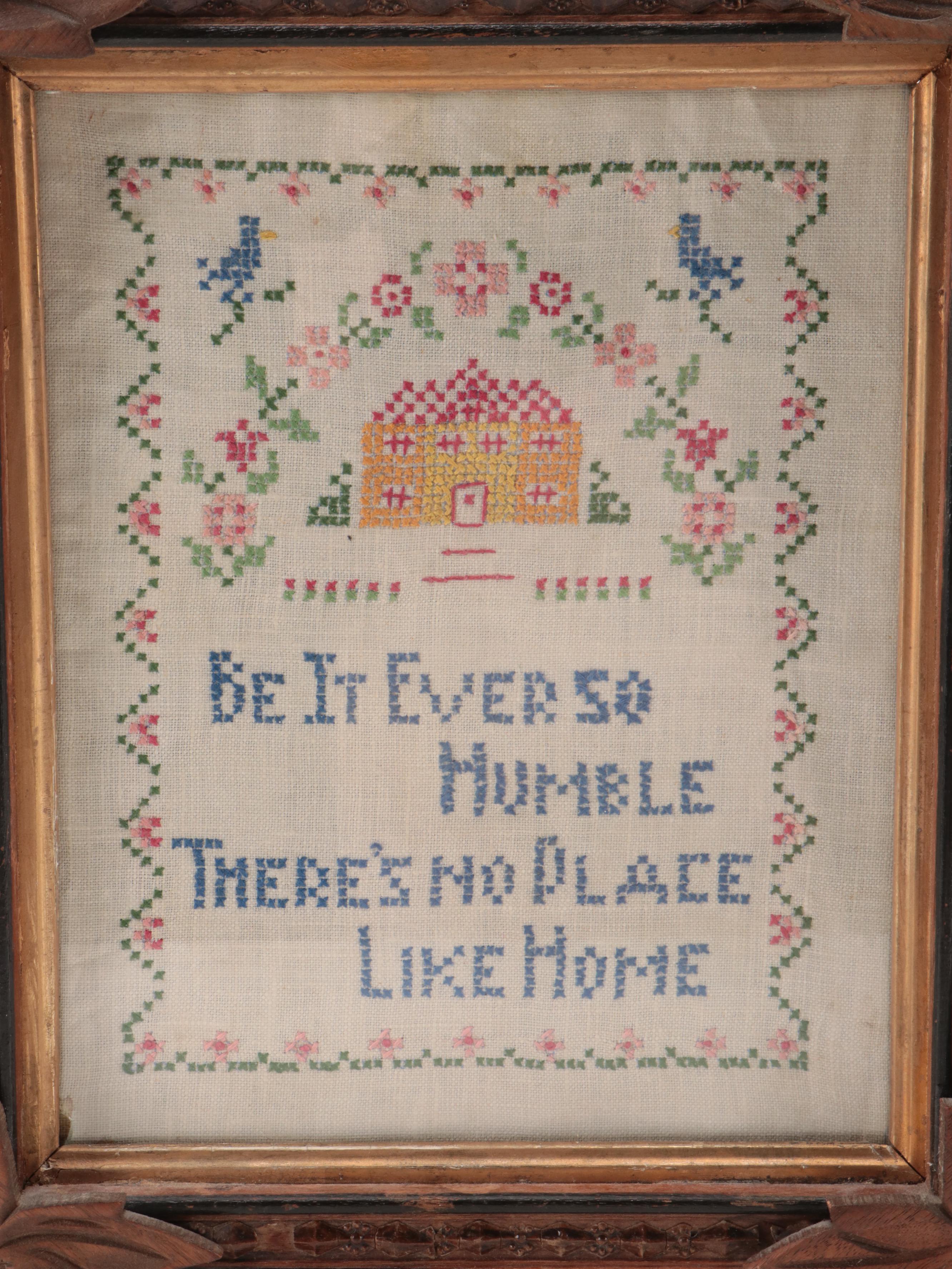 Handmade Cross-Stitch Samplers in Black Forest Style Walnut Frames