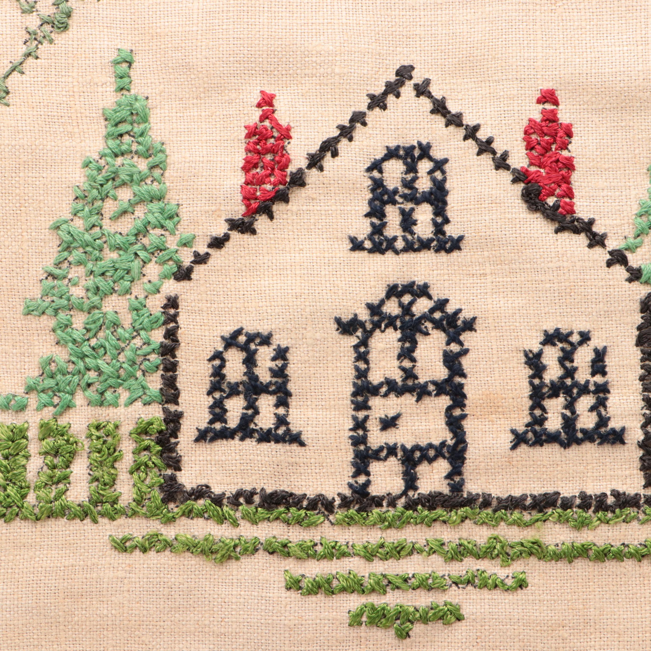Handmade Cross-Stitch Samplers in Black Forest Style Walnut Frames