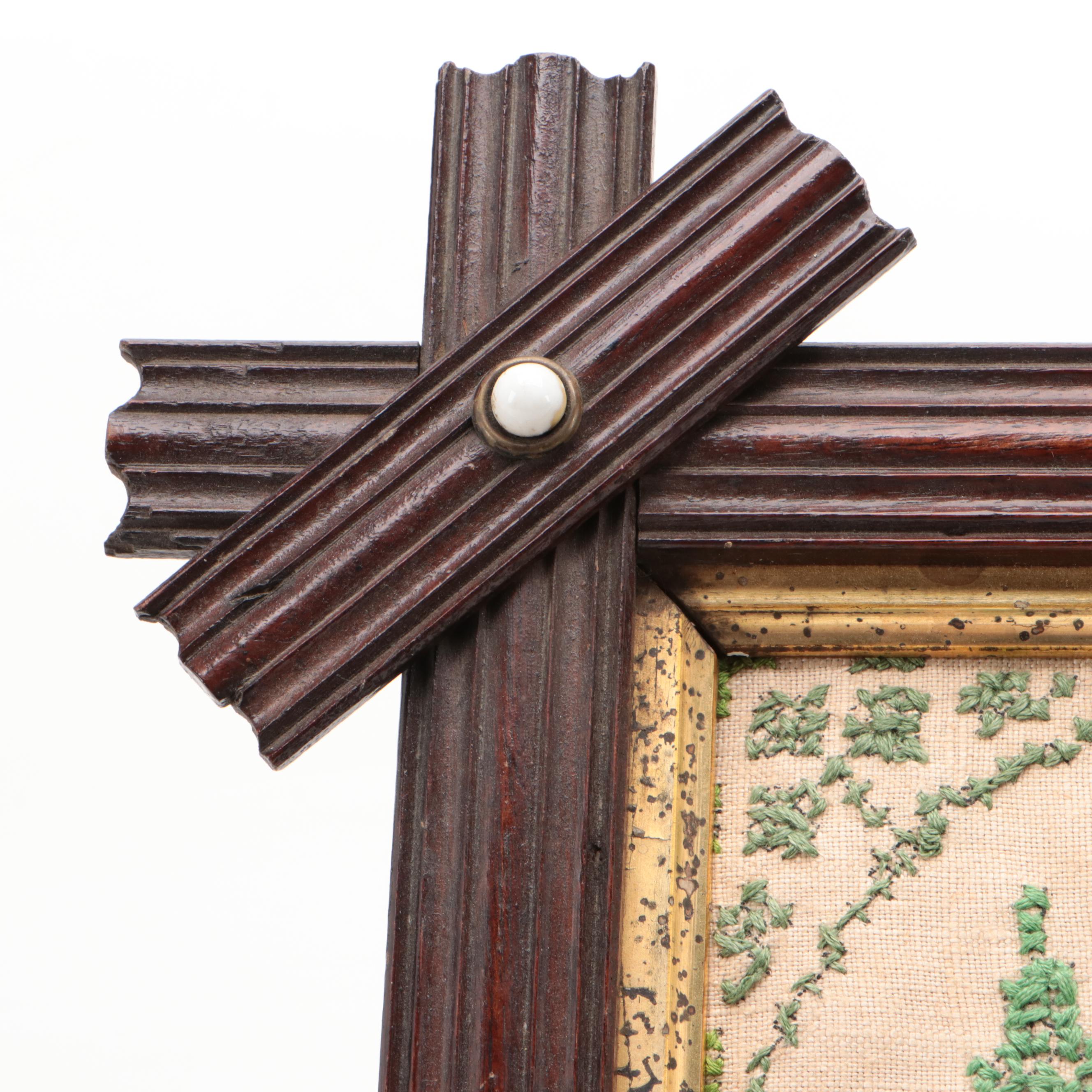 Handmade Cross-Stitch Samplers in Black Forest Style Walnut Frames