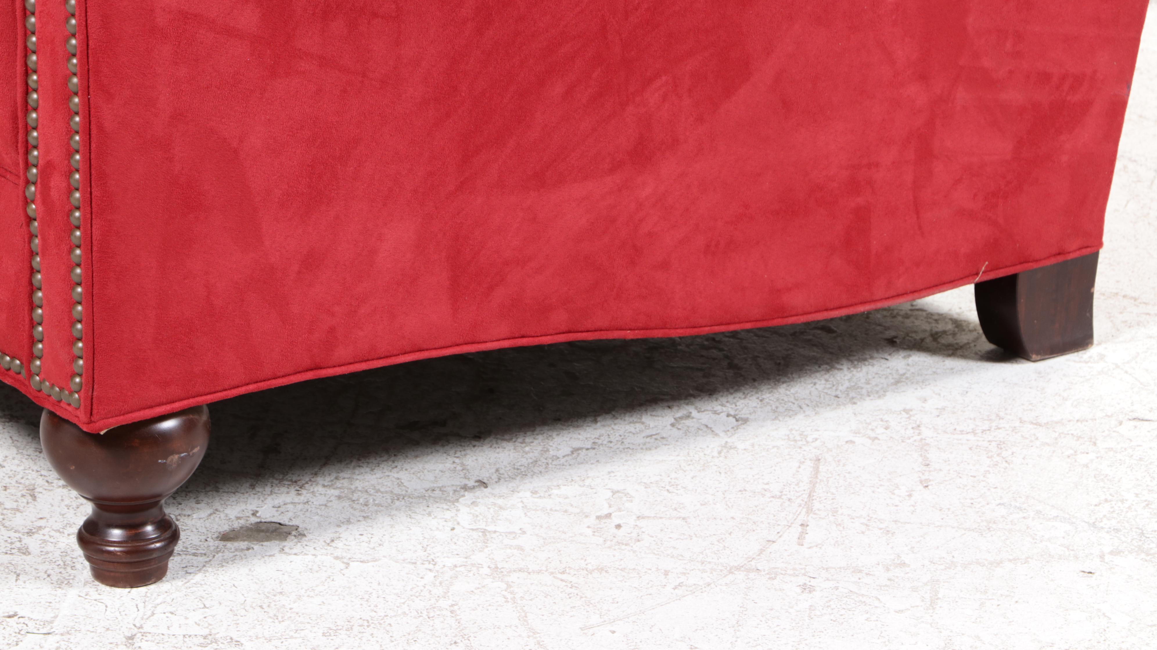 Broyhill Red Microfiber Roll-Arm Sofa with Nailheads