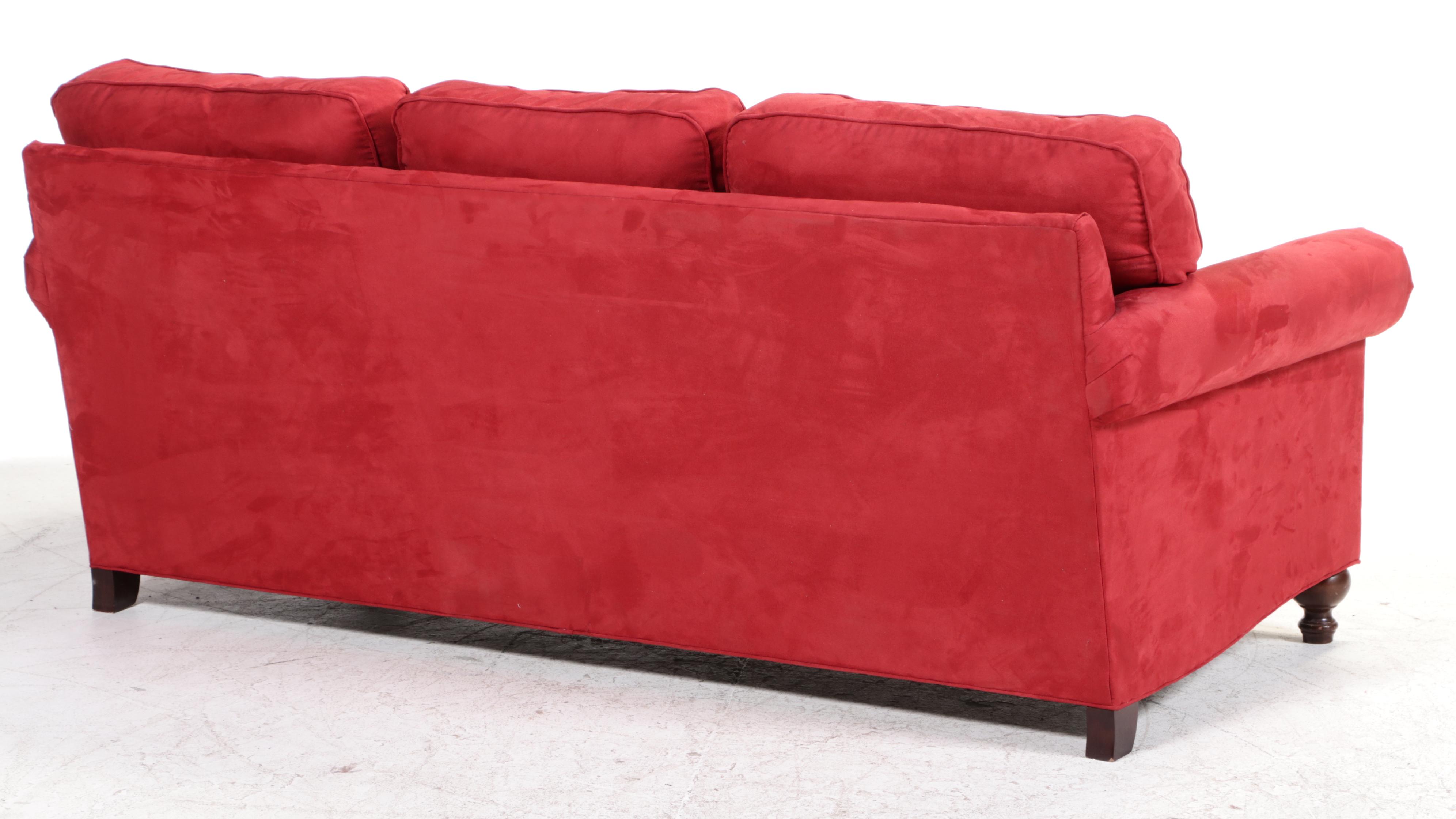 Broyhill Red Microfiber Roll-Arm Sofa with Nailheads