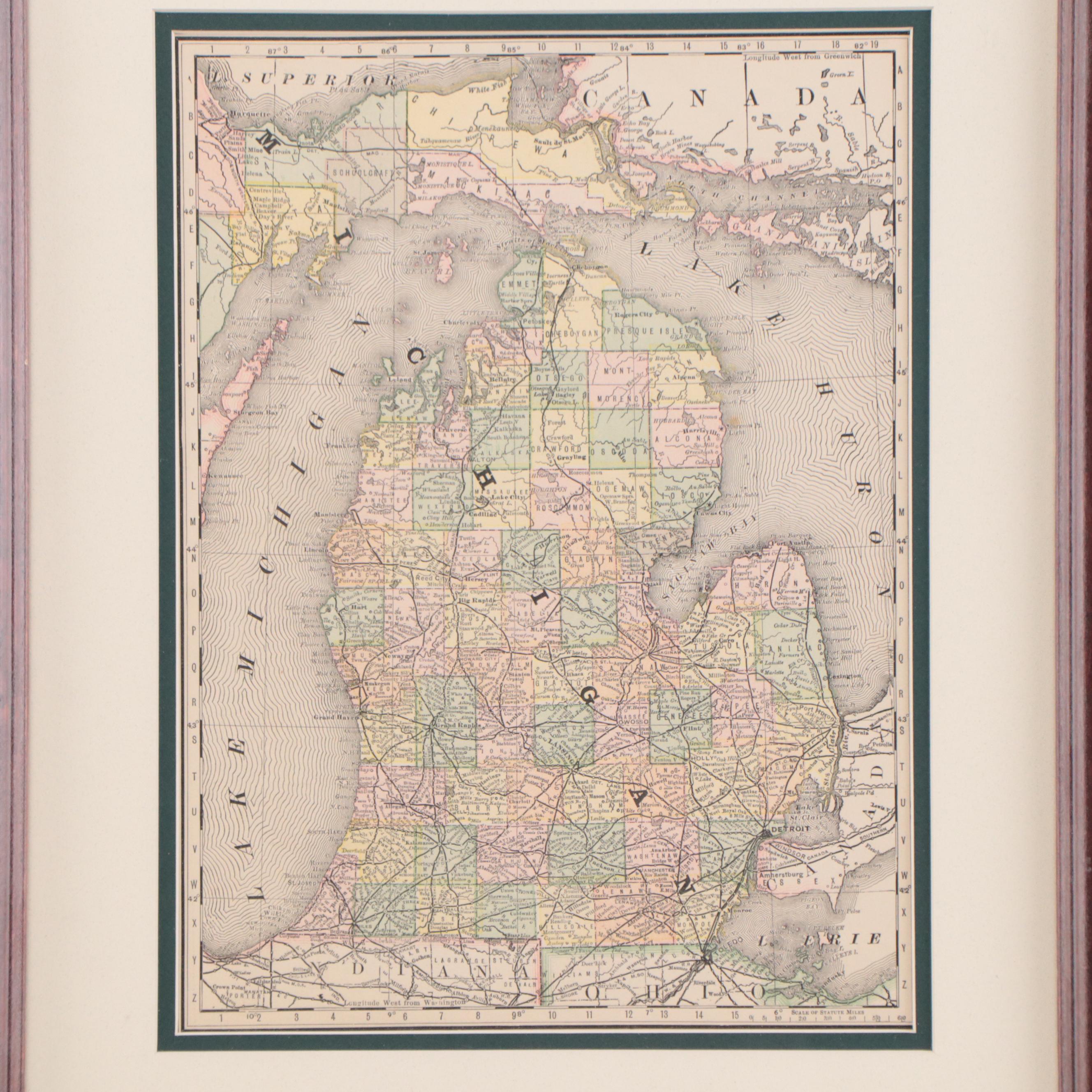Wax Engraving Map "Michigan," 1881