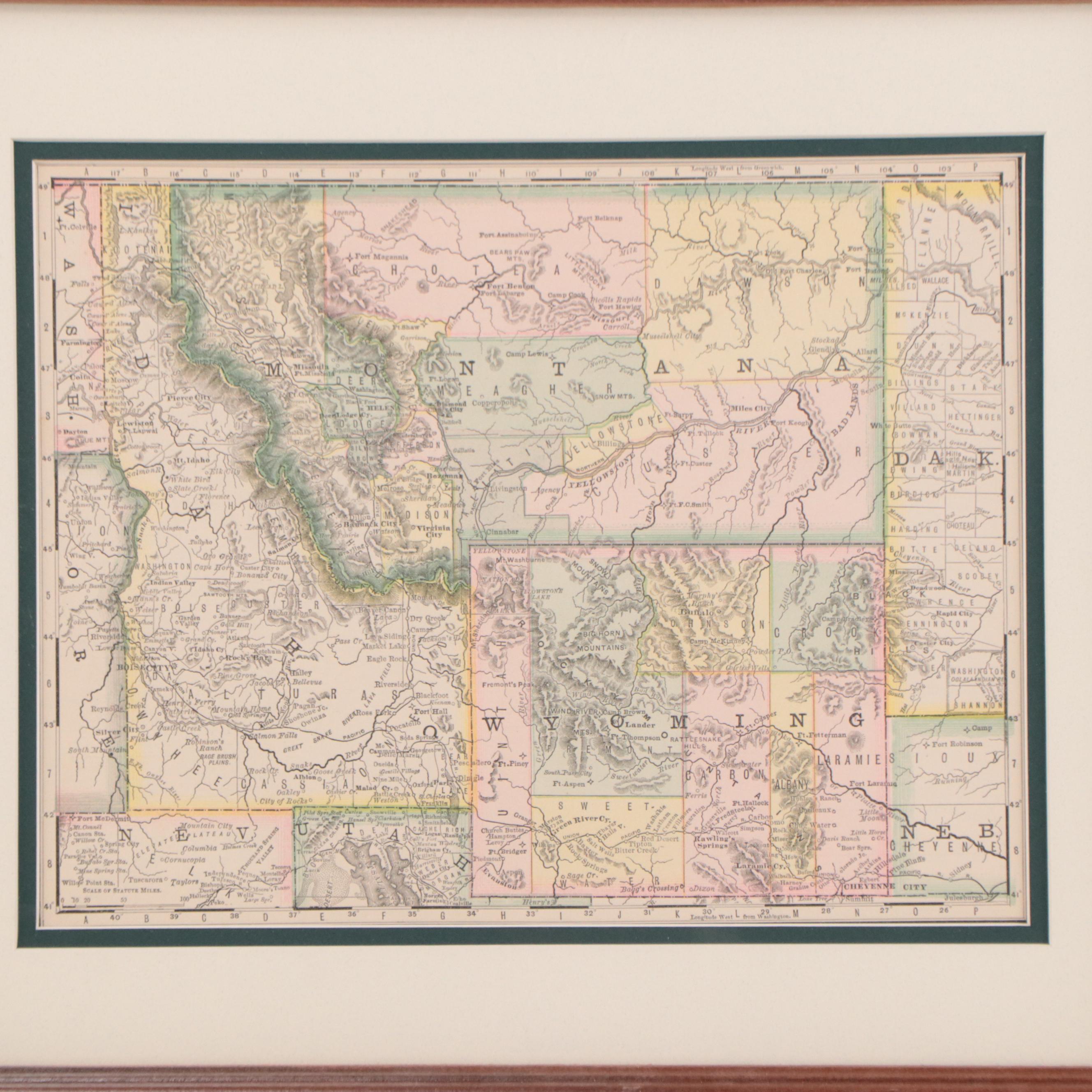 Wax Engraving Map of Intermountain West, 1881
