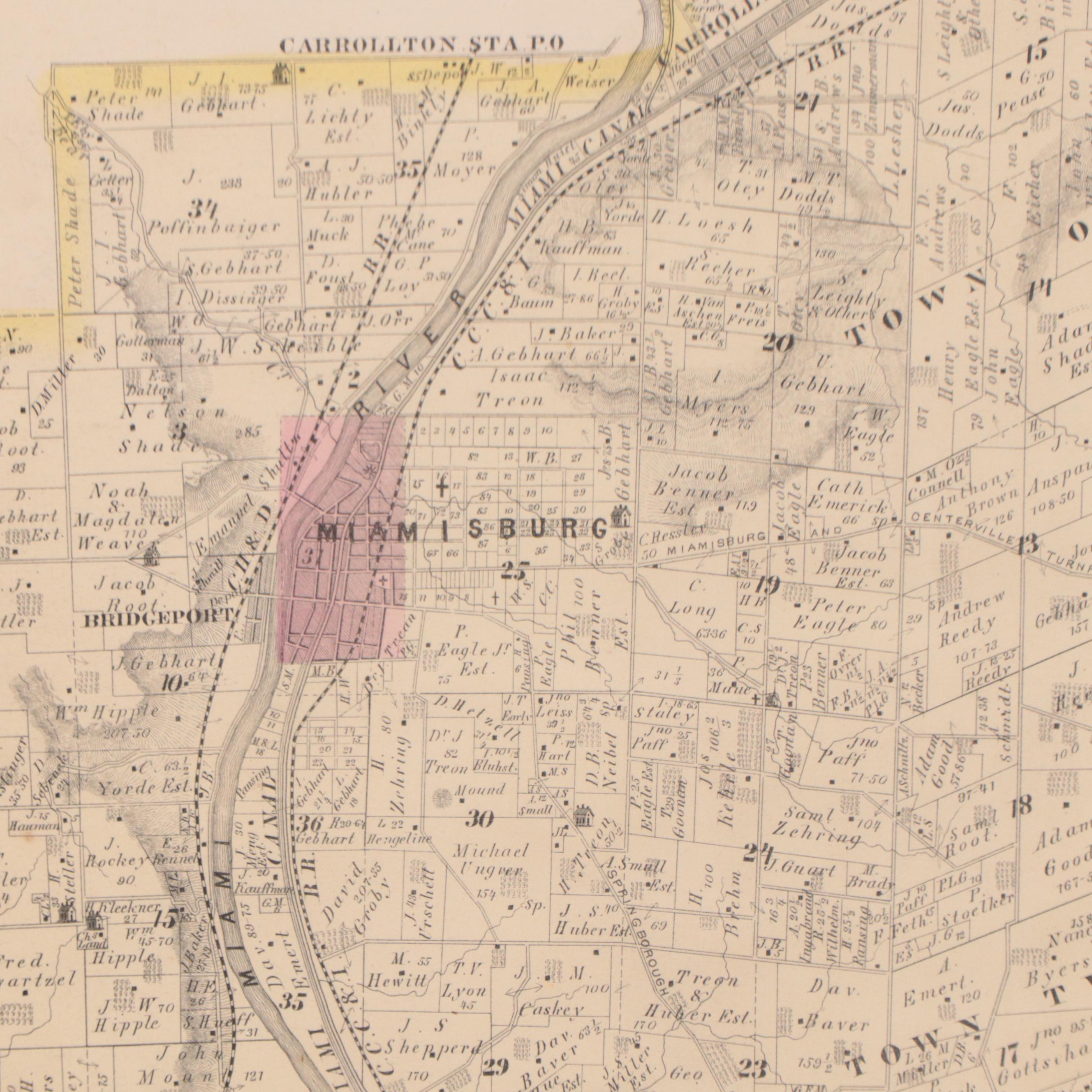 Lithograph "Map of Miami Township," 1871