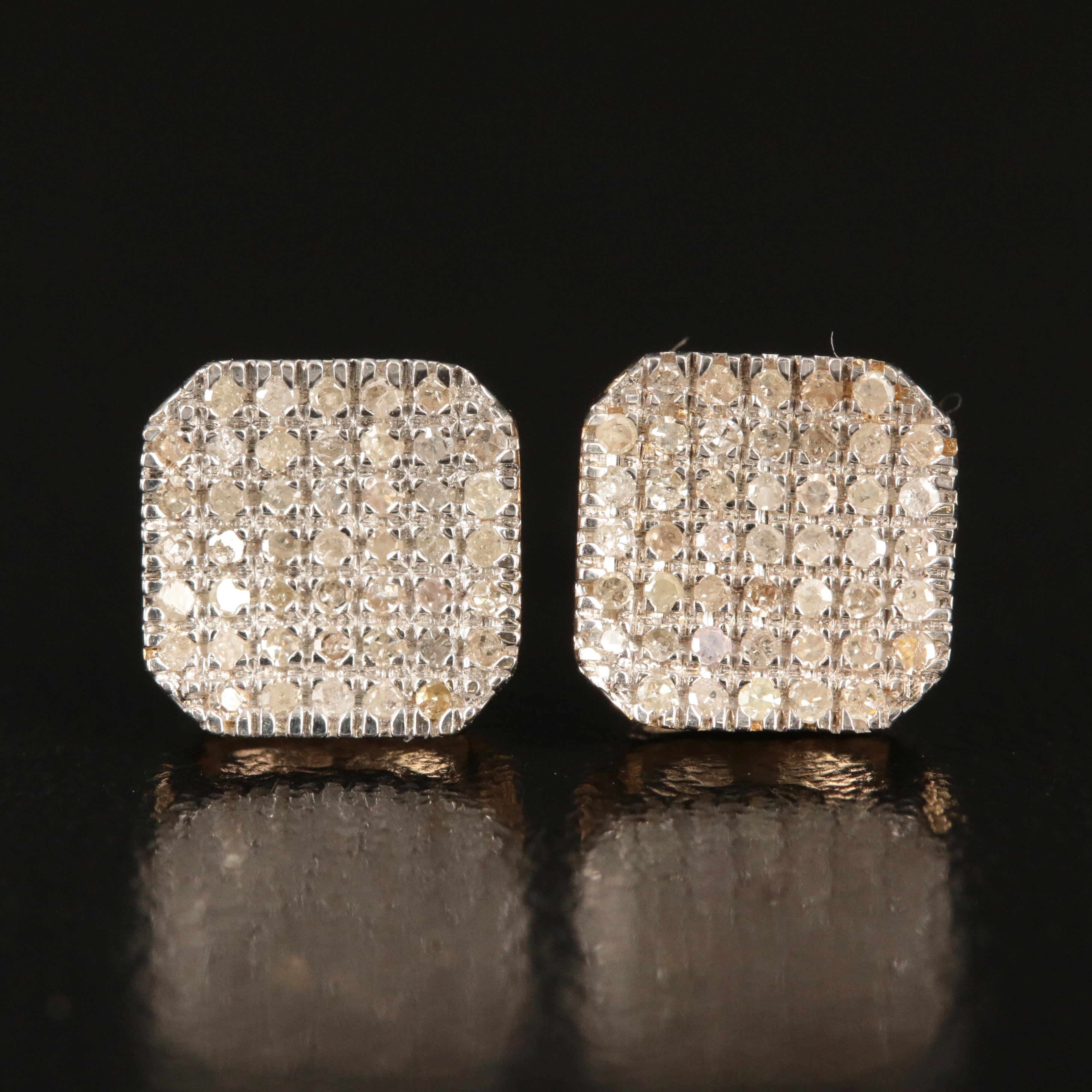 10K Diamond Square Stud Earrings