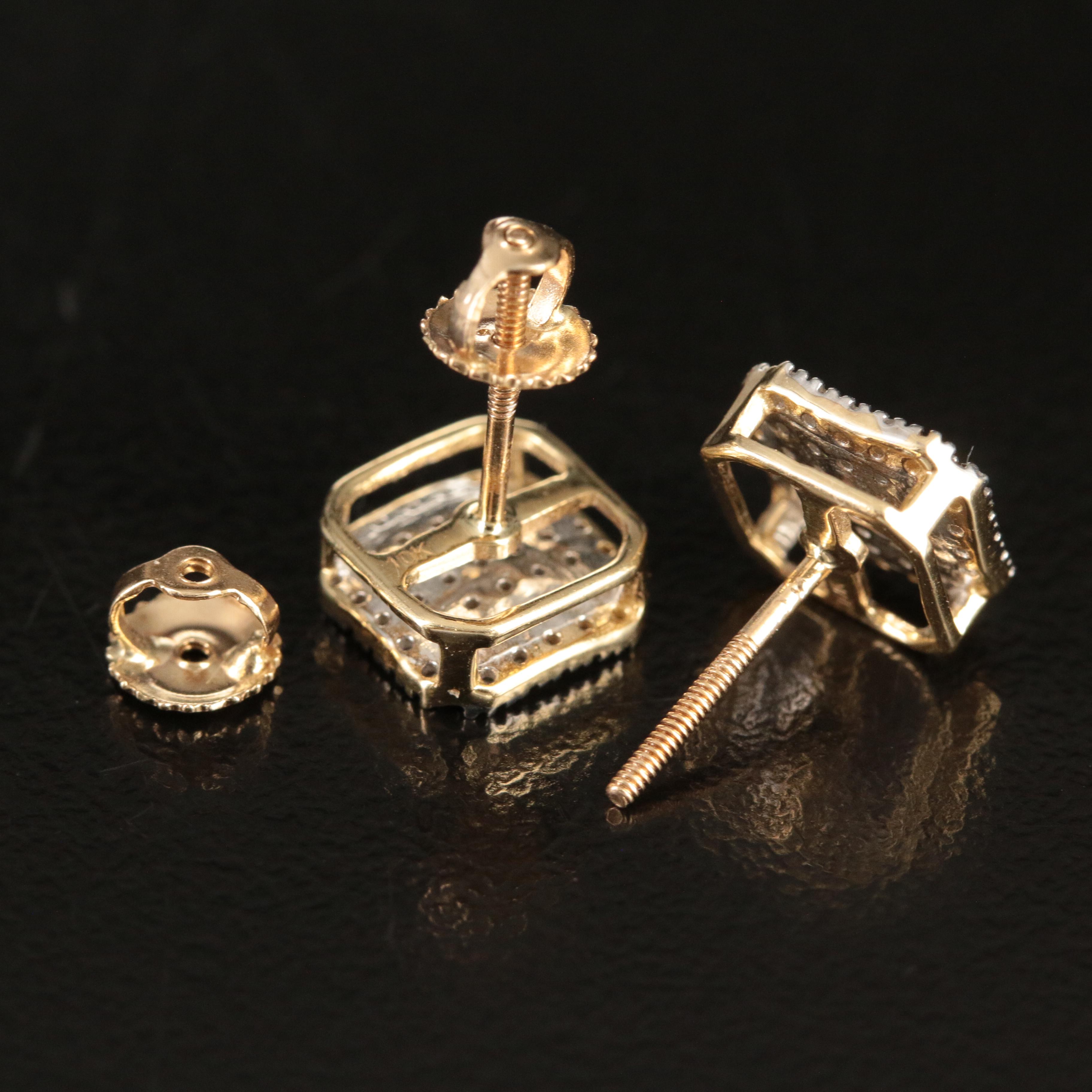 10K Diamond Square Stud Earrings