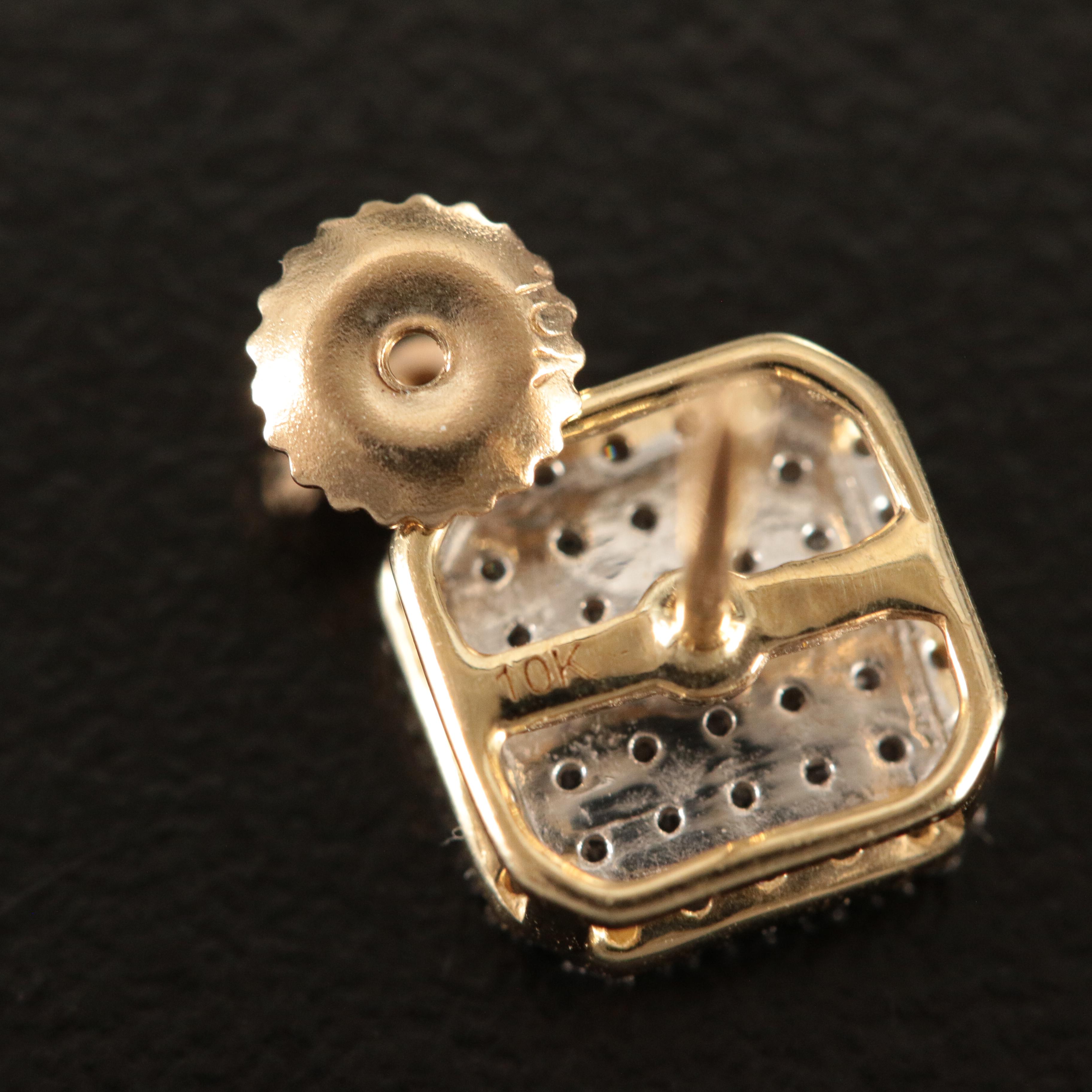 10K Diamond Square Stud Earrings